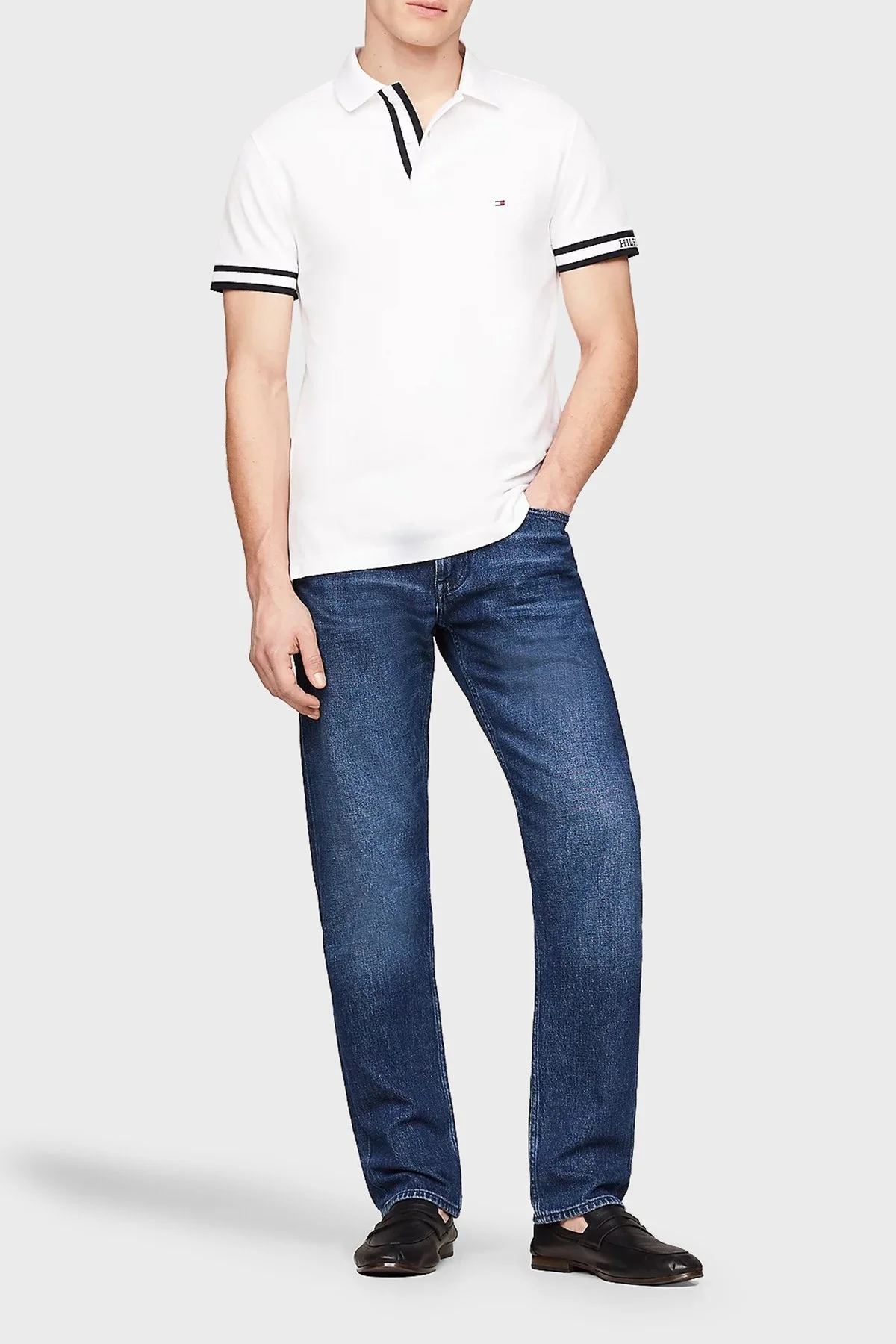 Tommy Hilfiger Streç Pamuklu Slim Fit Erkek Polo Yaka T Shirt MW0MW34737 YBR BEYAZ - 1