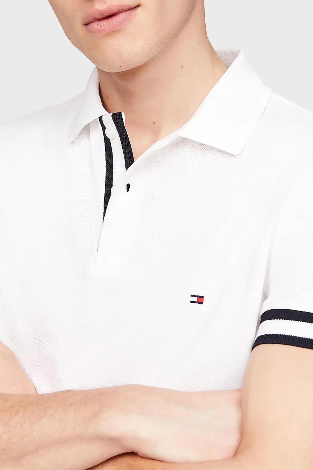 Tommy Hilfiger Streç Pamuklu Slim Fit Erkek Polo Yaka T Shirt MW0MW34737 YBR BEYAZ - 2