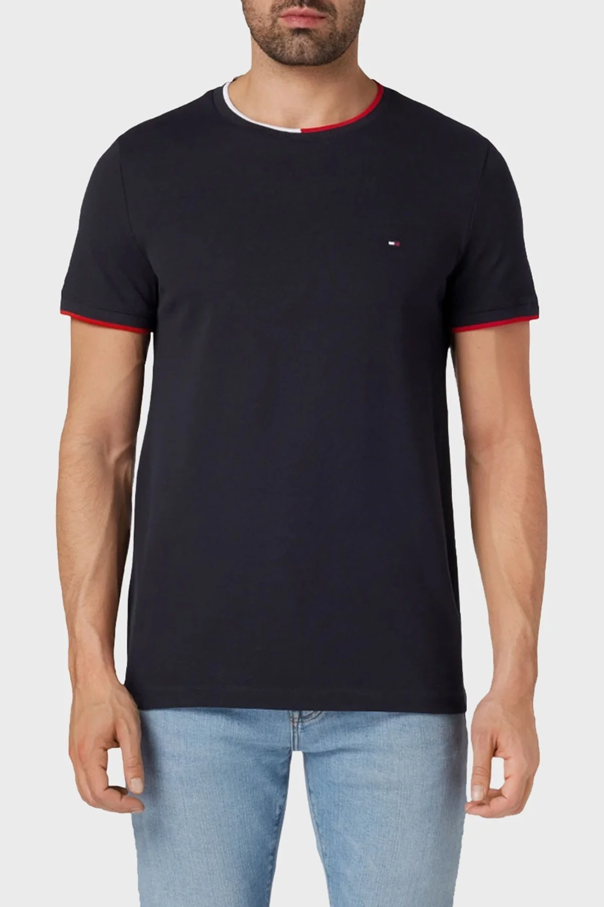Tommy Hilfiger Streç Pamuklu Slim Fit Erkek T Shirt MW0MW34439 DW5 LACİVERT - 1