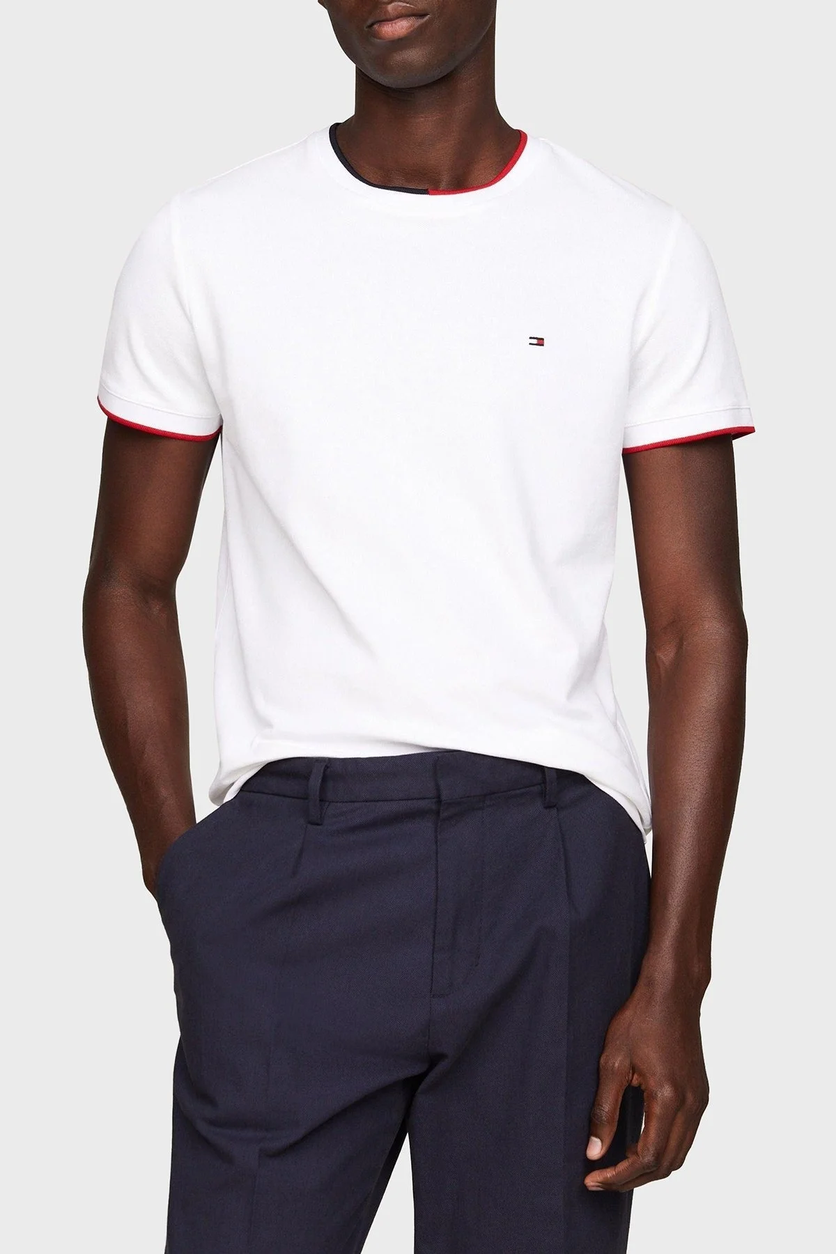 Tommy Hilfiger Streç Pamuklu Slim Fit Erkek T Shirt MW0MW34439 YBR BEYAZ - 1