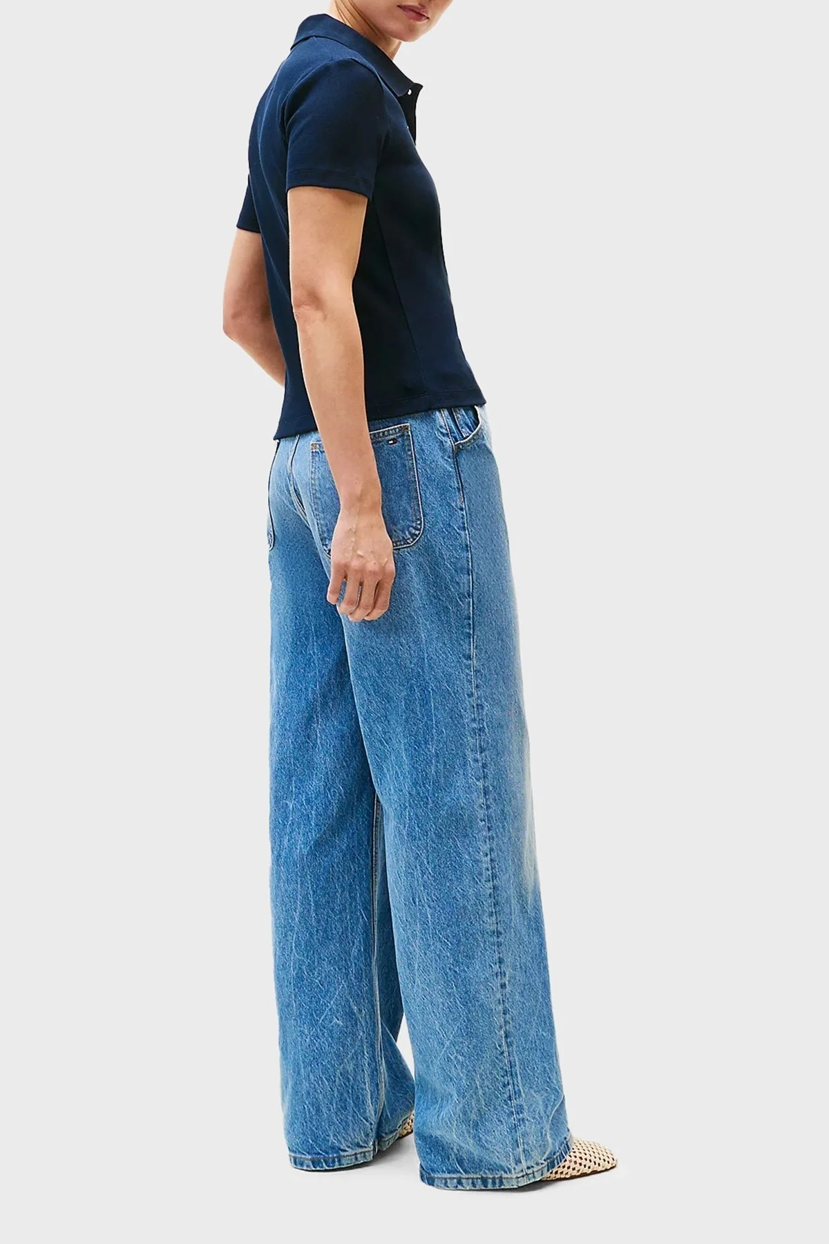 Tommy Hilfiger Streç Pamuklu Slim Fit Gold Düğmeli Bayan Polo Yaka T Shirt WW0WW45436 C1G LACİVERT - 8