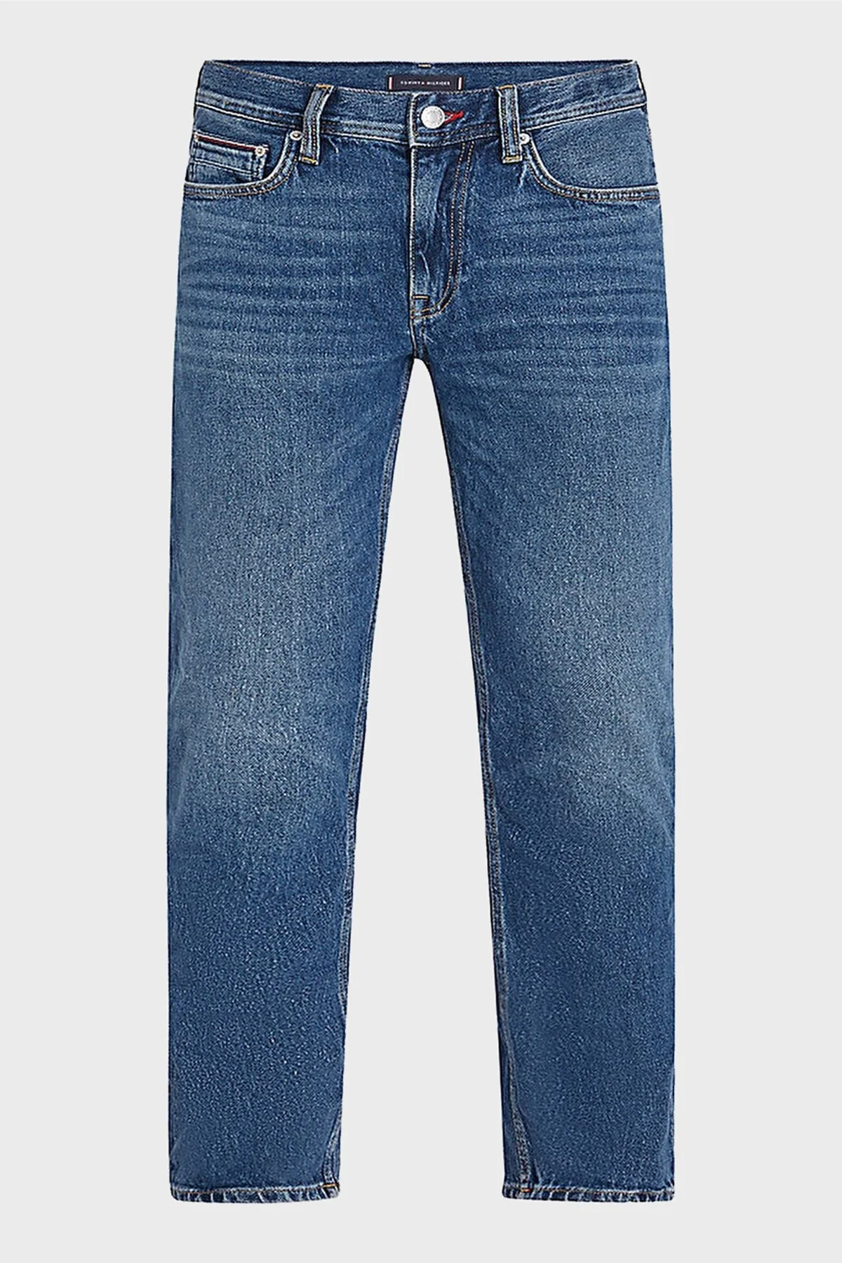 Tommy Hilfiger Streç Pamuklu Straight Fit Normal Bel Boru Paça Jeans Erkek Kot Pantolon MW0MW37370 1BF İNDİGO - 10