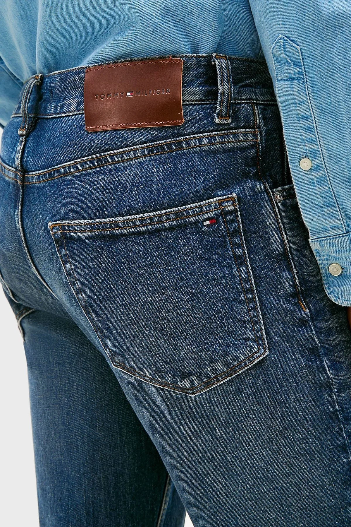 Tommy Hilfiger Streç Pamuklu Straight Fit Normal Bel Düz Paça Jeans Erkek Kot Pantolon MW0MW40353 1A7 MAVİ - 4