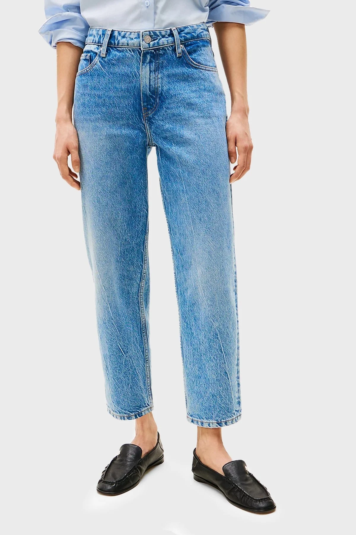 Tommy Hilfiger Streç Pamuklu Tapered Fit Yüksek Bel Daralan Paça Jeans Bayan Kot Pantolon WW0WW44365 1A8 MAVİ - 7