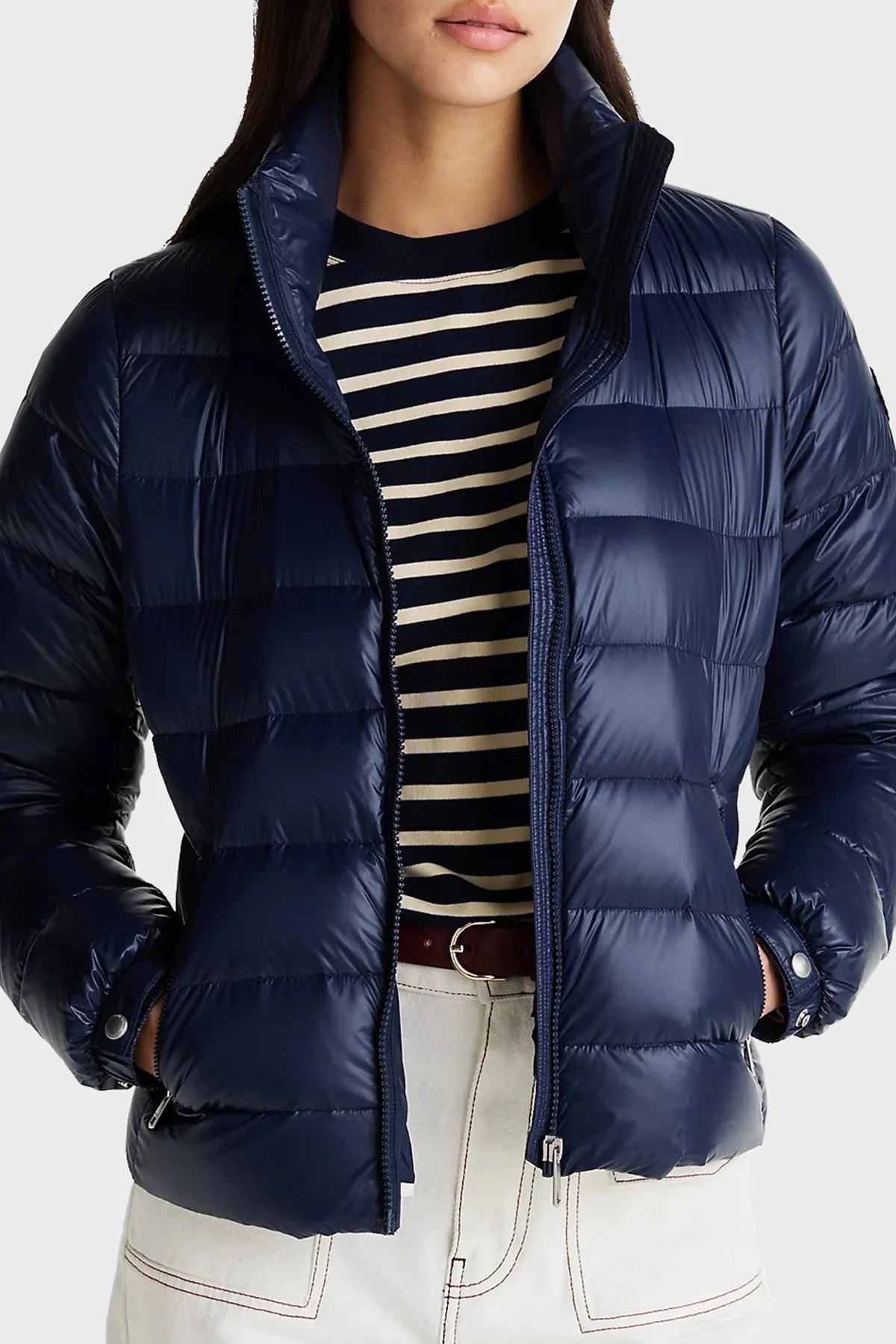 Tommy Hilfiger Su İtici Regular Fit Gizli Kapüşonlu Şişme Bayan Mont WW0WW44980 C1G LACİVERT - 1