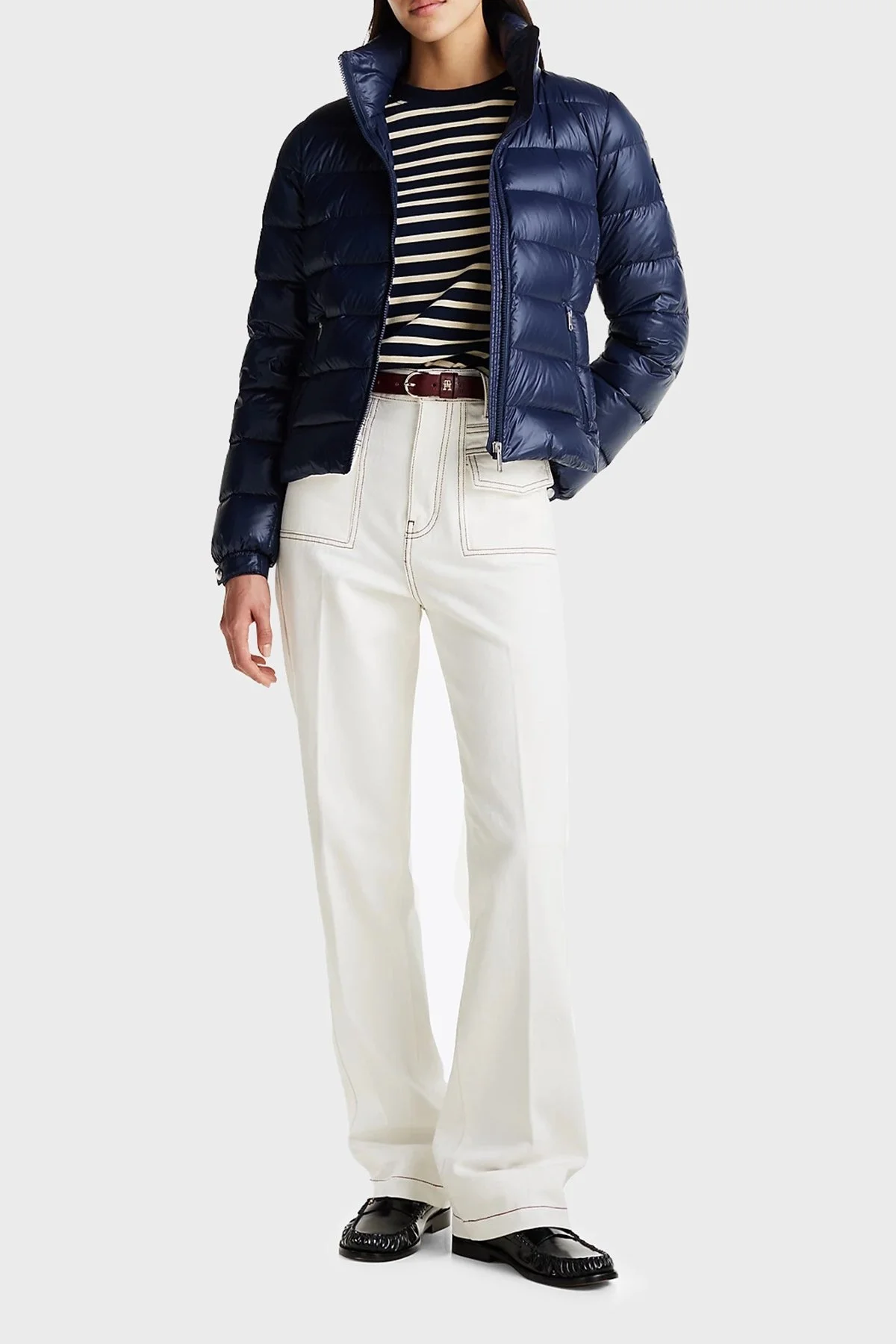 Tommy Hilfiger Su İtici Regular Fit Gizli Kapüşonlu Şişme Bayan Mont WW0WW44980 C1G LACİVERT - 2