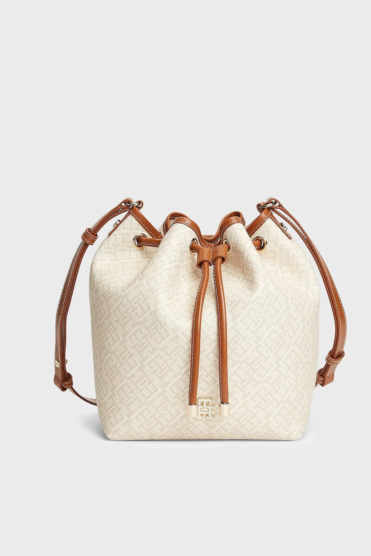 Tommy Hilfiger Tamamı Logolu Ayarlanabilir Askılı Büzgülü Kadın Çanta AW0AW18847 0F4 BEJ - 1