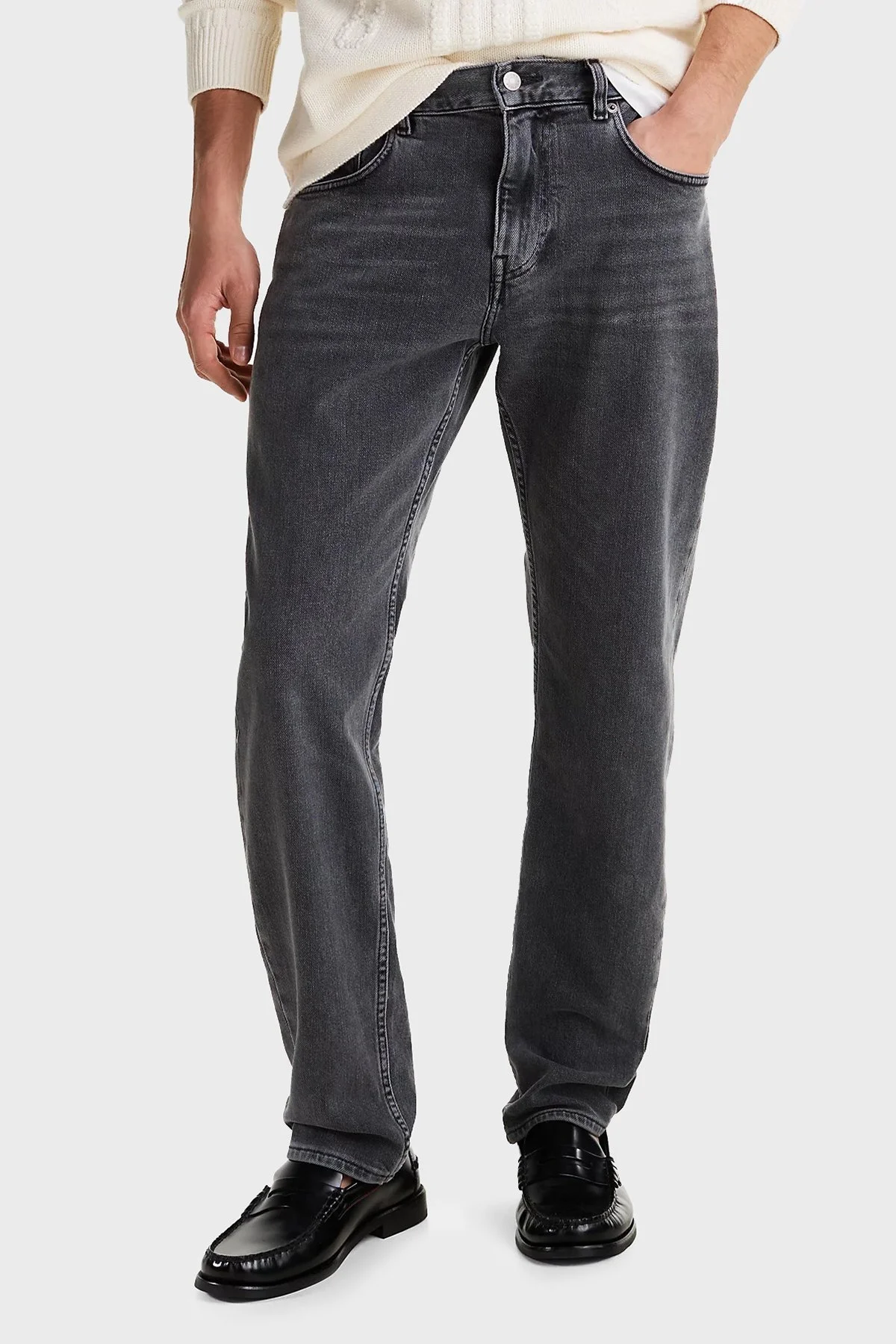 Tommy Hilfiger Tapered Fit Normal Bel Daralan Paça Jeans Erkek Kot Pantolon MW0MW39202 1B5 GRİ - 6