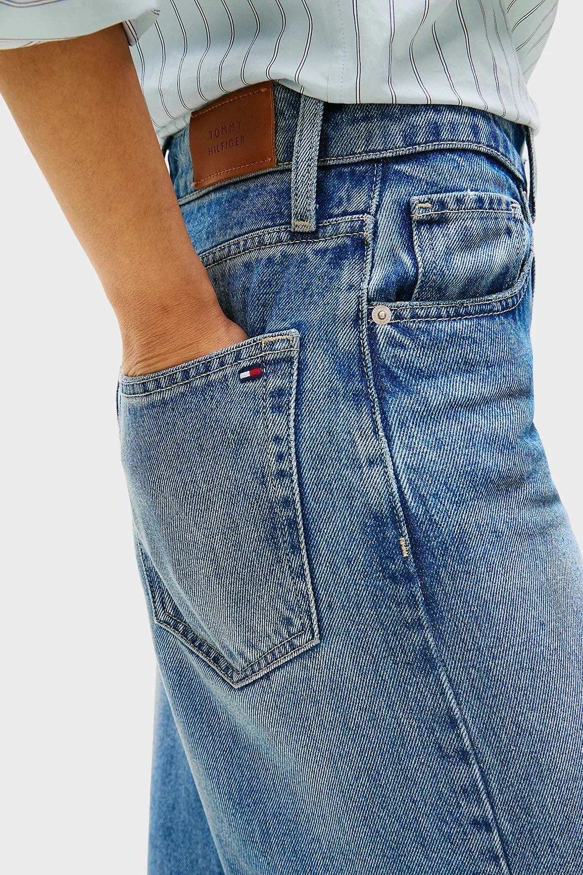 Tommy Hilfiger Wide Leg Yüksek Bel Geniş Paça Liyosel Jeans Bayan Kot Pantolon WW0WW46484 1A5 MAVİ - 4