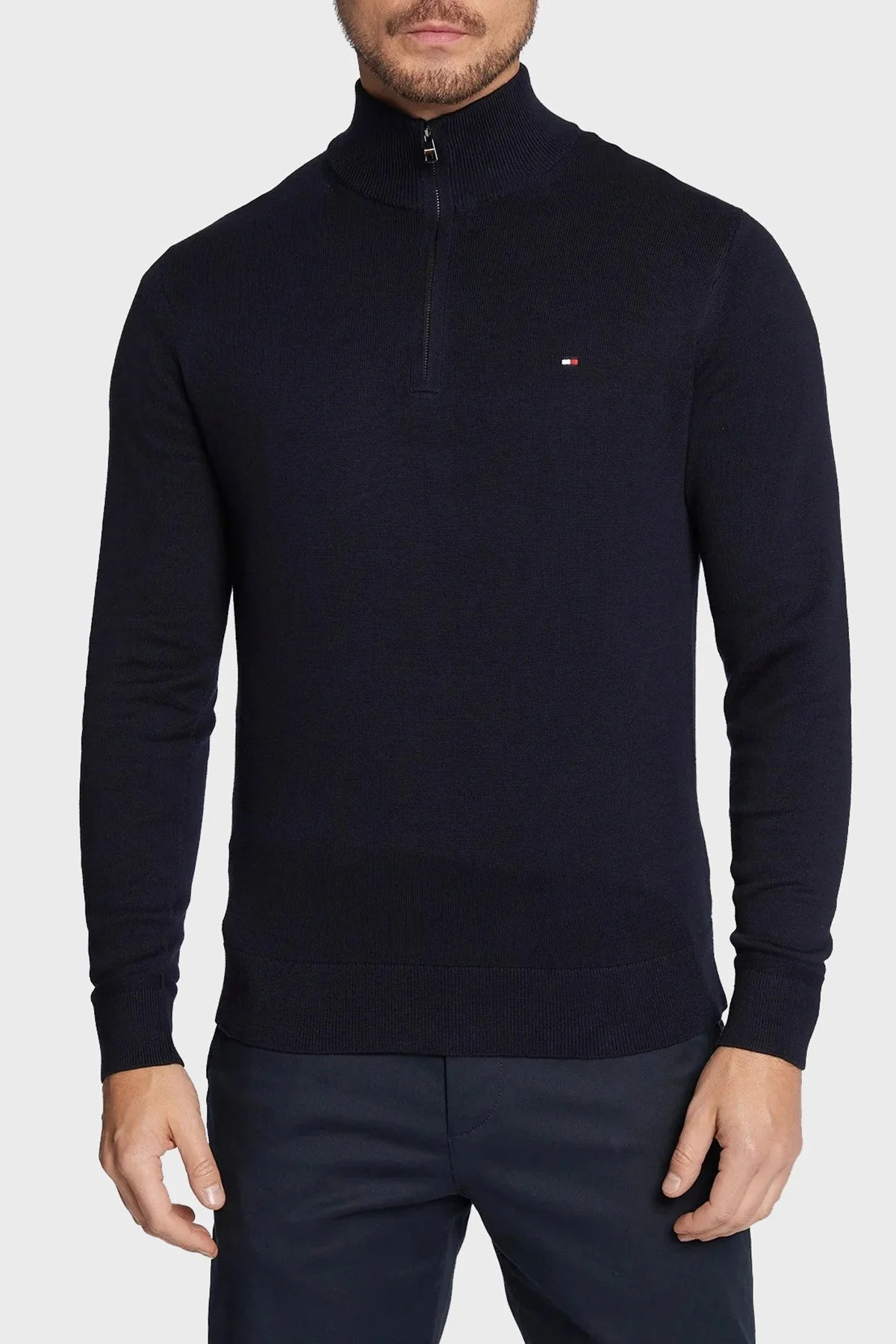 Tommy Hilfiger Yarım Fermuarlı Pamuk ve Kaşmir Karışımlı Regular Fit Erkek Kazak MW0MW28049 DW5 LACİVERT - 1