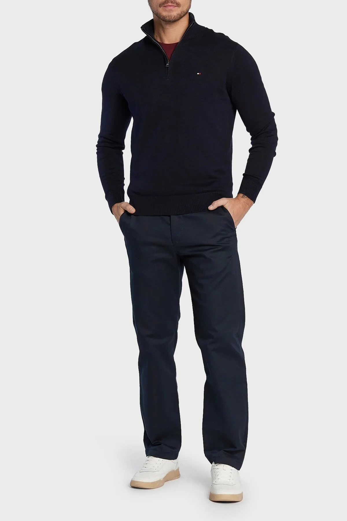 Tommy Hilfiger Yarım Fermuarlı Pamuk ve Kaşmir Karışımlı Regular Fit Erkek Kazak MW0MW28049 DW5 LACİVERT - 2
