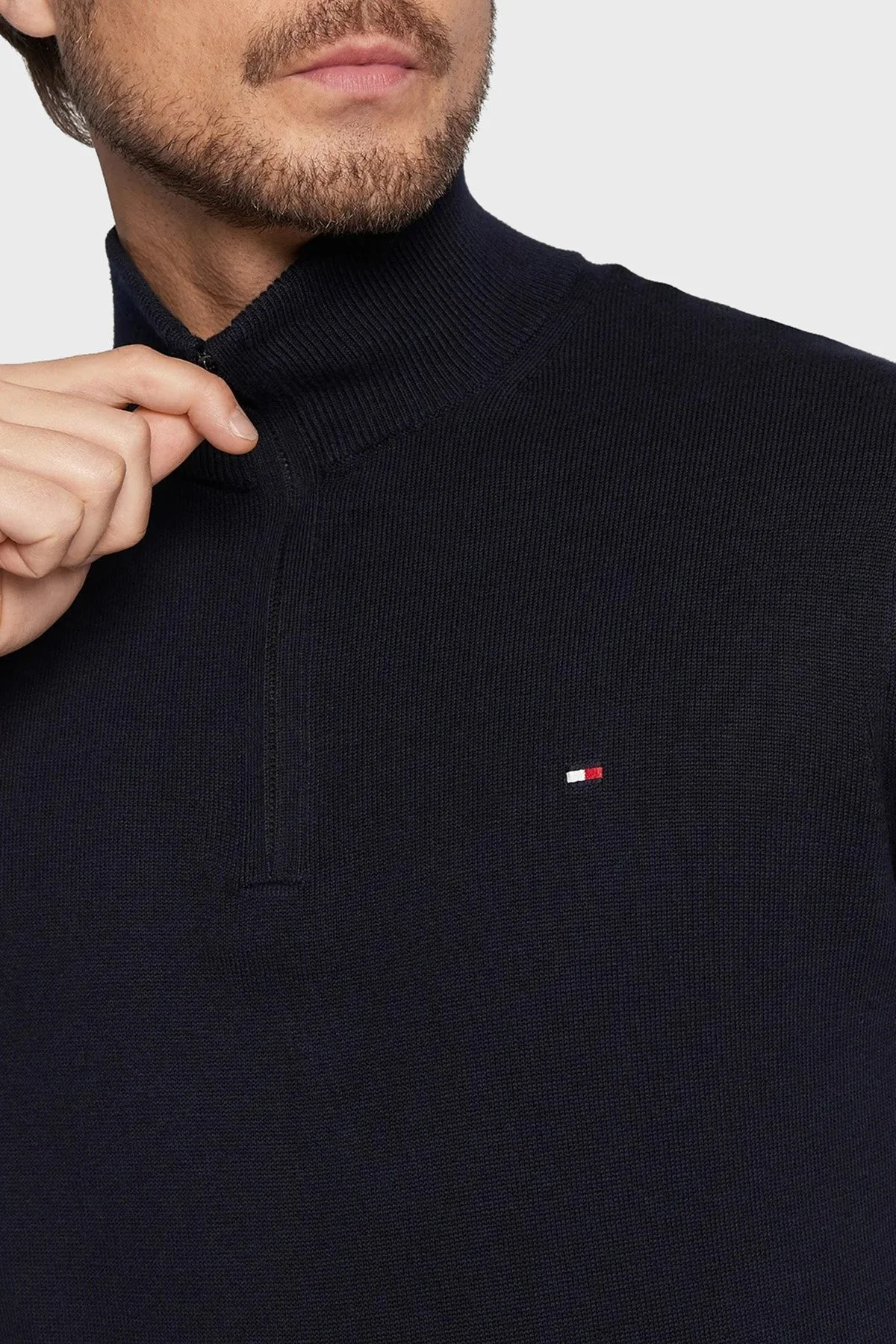 Tommy Hilfiger Yarım Fermuarlı Pamuk ve Kaşmir Karışımlı Regular Fit Erkek Kazak MW0MW28049 DW5 LACİVERT - 4