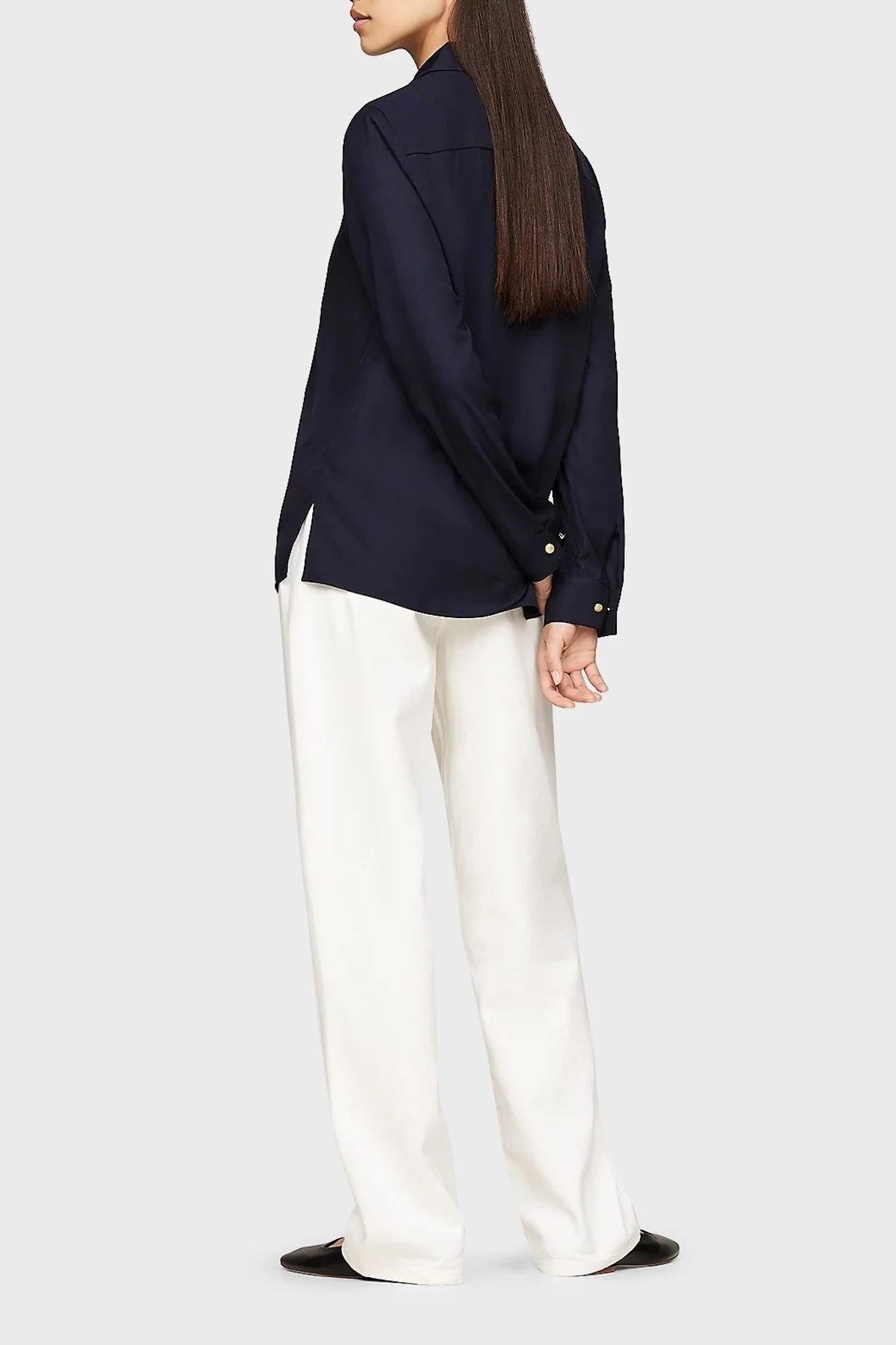 Tommy Hilfiger Yırtmaçlı Relaxed Fit Düz Yaka Bayan Gömlek WW0WW43066 DW5 LACİVERT - 2