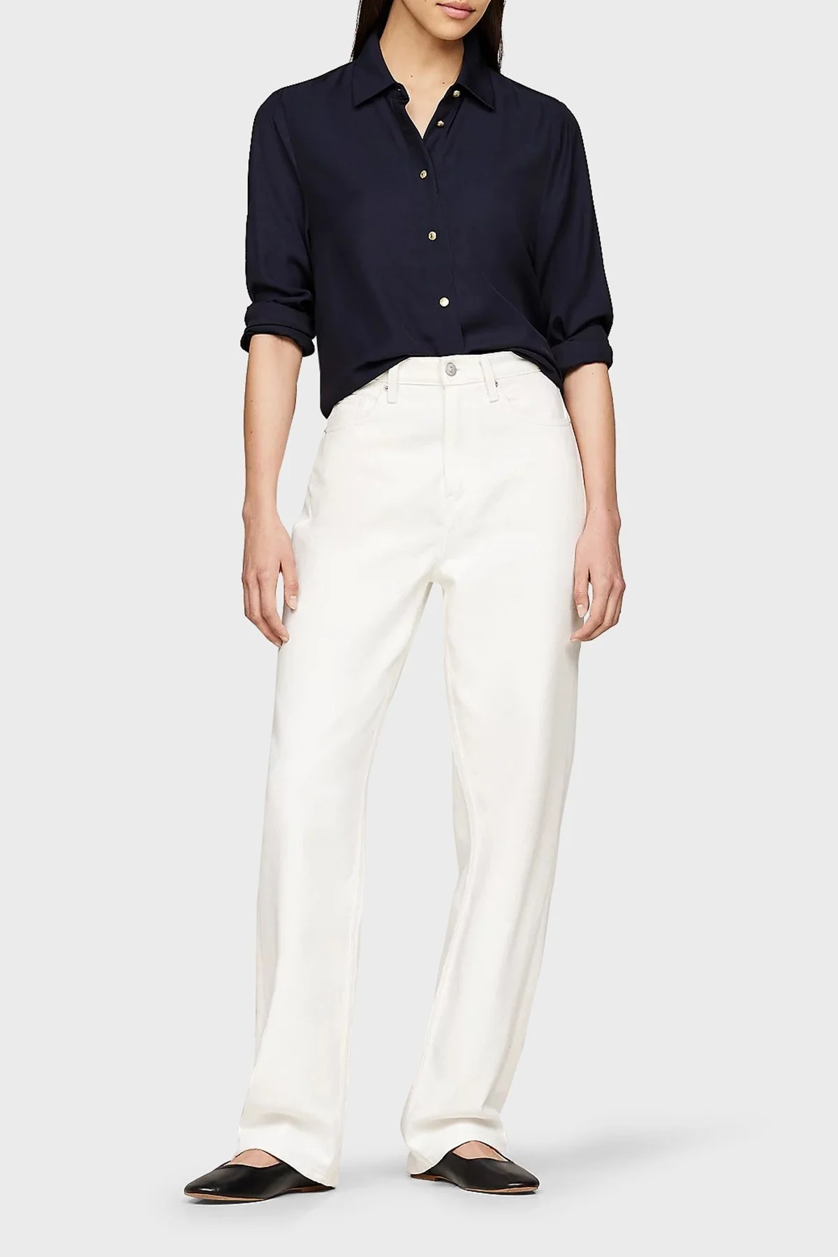 Tommy Hilfiger Yırtmaçlı Relaxed Fit Düz Yaka Bayan Gömlek WW0WW43066 DW5 LACİVERT - 3