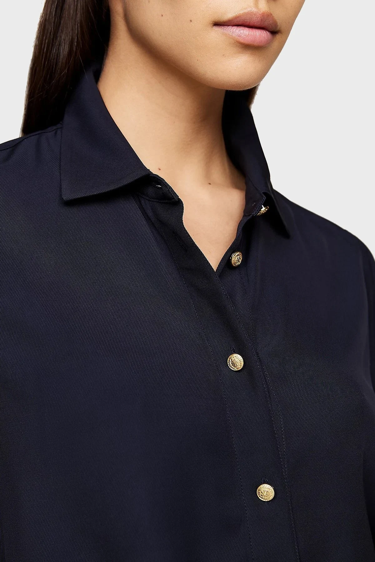 Tommy Hilfiger Yırtmaçlı Relaxed Fit Düz Yaka Bayan Gömlek WW0WW43066 DW5 LACİVERT - 4