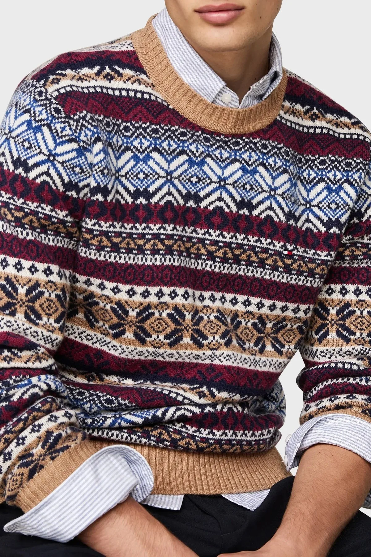 Tommy Hilfiger Yün Karışımlı Regular Fit Bisiklet Yaka Desenli Erkek Kazak MW0MW37026 0HD KAHVE - 9