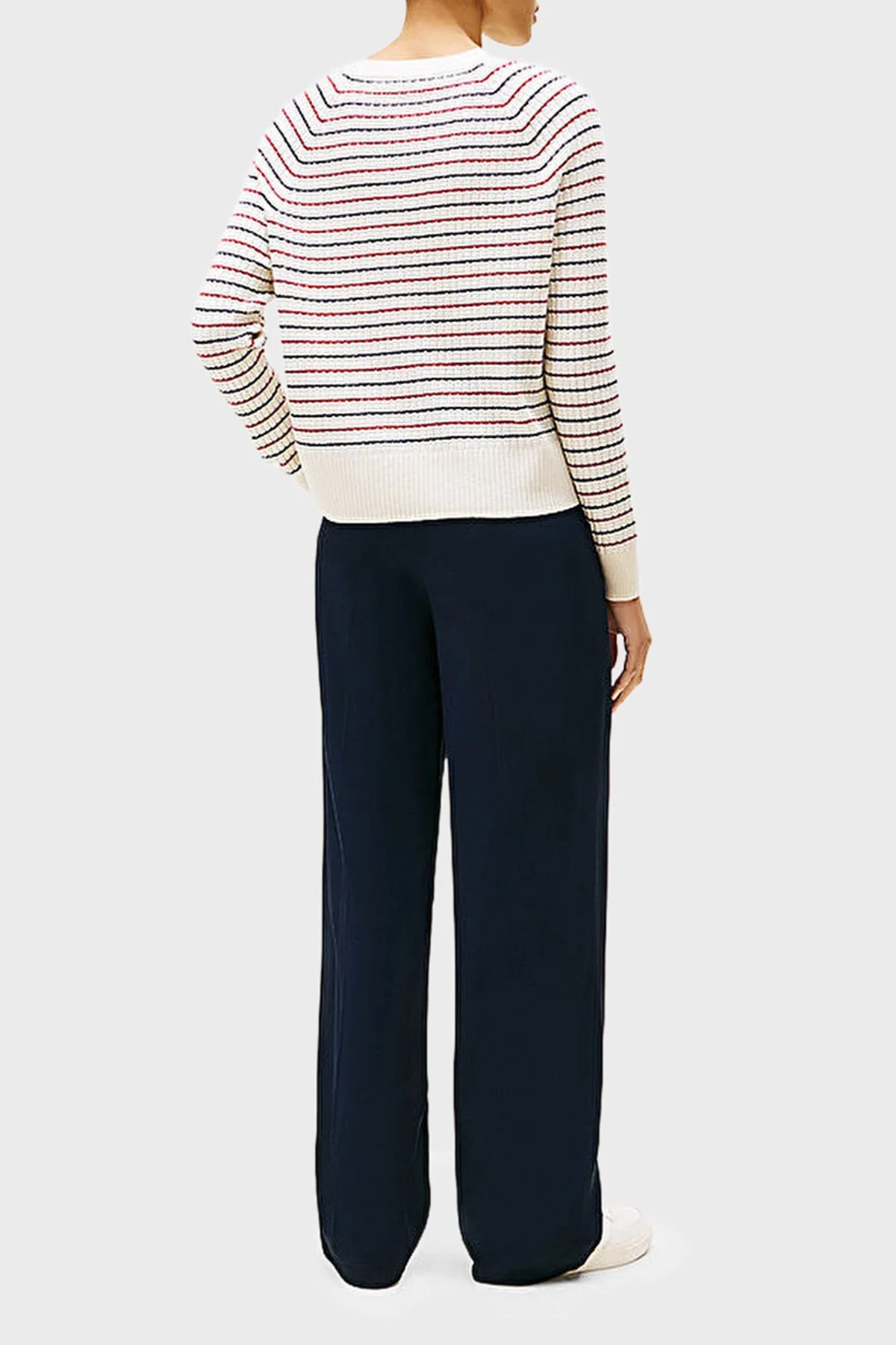 Tommy Hilfiger Yün ve Kaşmir Karışımlı Relaxed Fit V Yaka Bayan Kazak WW0WW46417 0FH BEYAZ-LACİVERT - 3