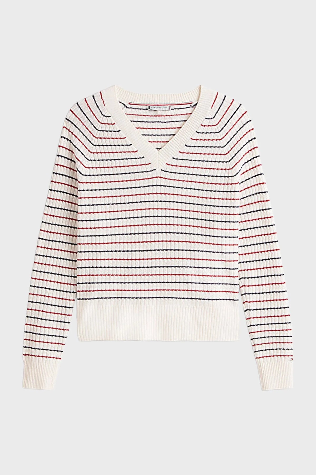 Tommy Hilfiger Yün ve Kaşmir Karışımlı Relaxed Fit V Yaka Bayan Kazak WW0WW46417 0FH BEYAZ-LACİVERT - 5