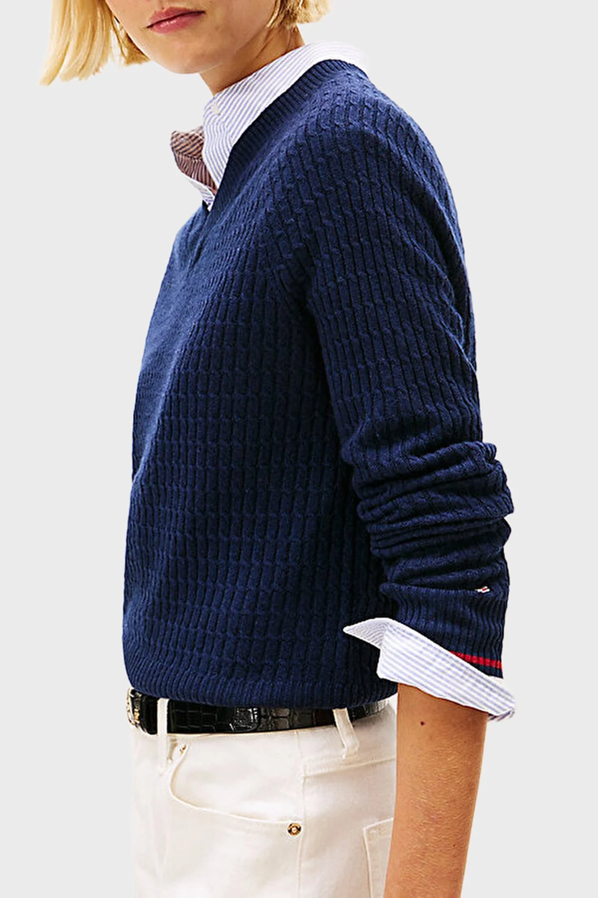 Tommy Hilfiger Yün ve Kaşmir Karışımlı Relaxed Fit V Yaka Bayan Kazak WW0WW46417 0Z0 LACİVERT - 4