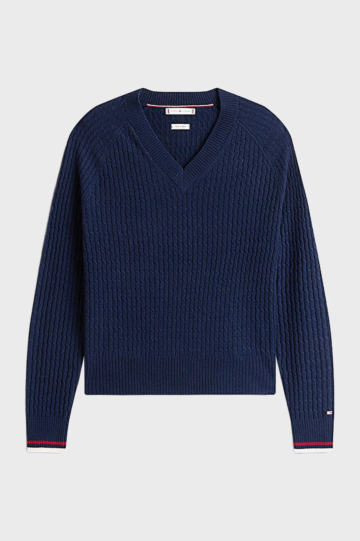 Tommy Hilfiger Yün ve Kaşmir Karışımlı Relaxed Fit V Yaka Bayan Kazak WW0WW46417 0Z0 LACİVERT - 5