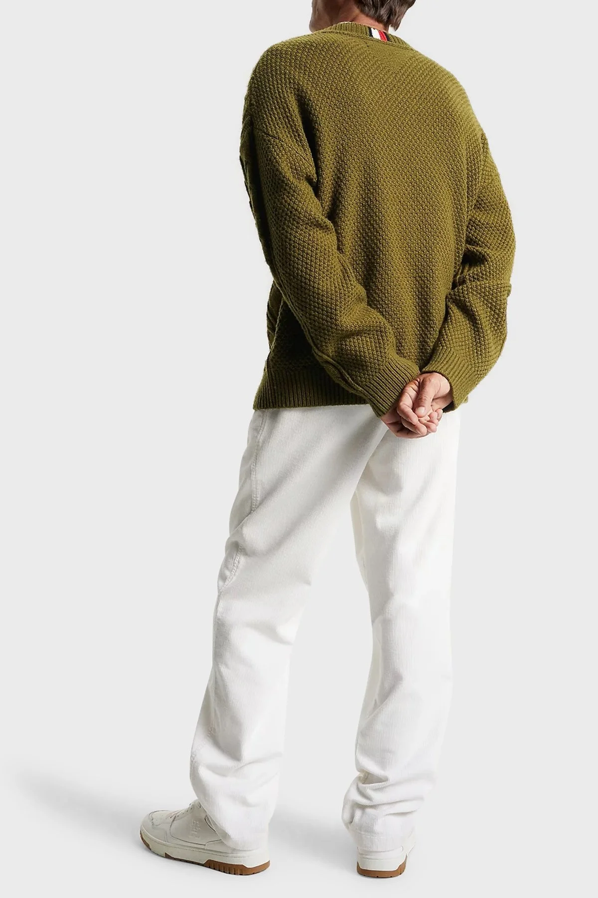 Tommy Hilfiger Yünlü Oversize Fit Bisiklet Yaka Erkek Kazak MW0MW33082 0H7 KOYU YEŞİL - 3