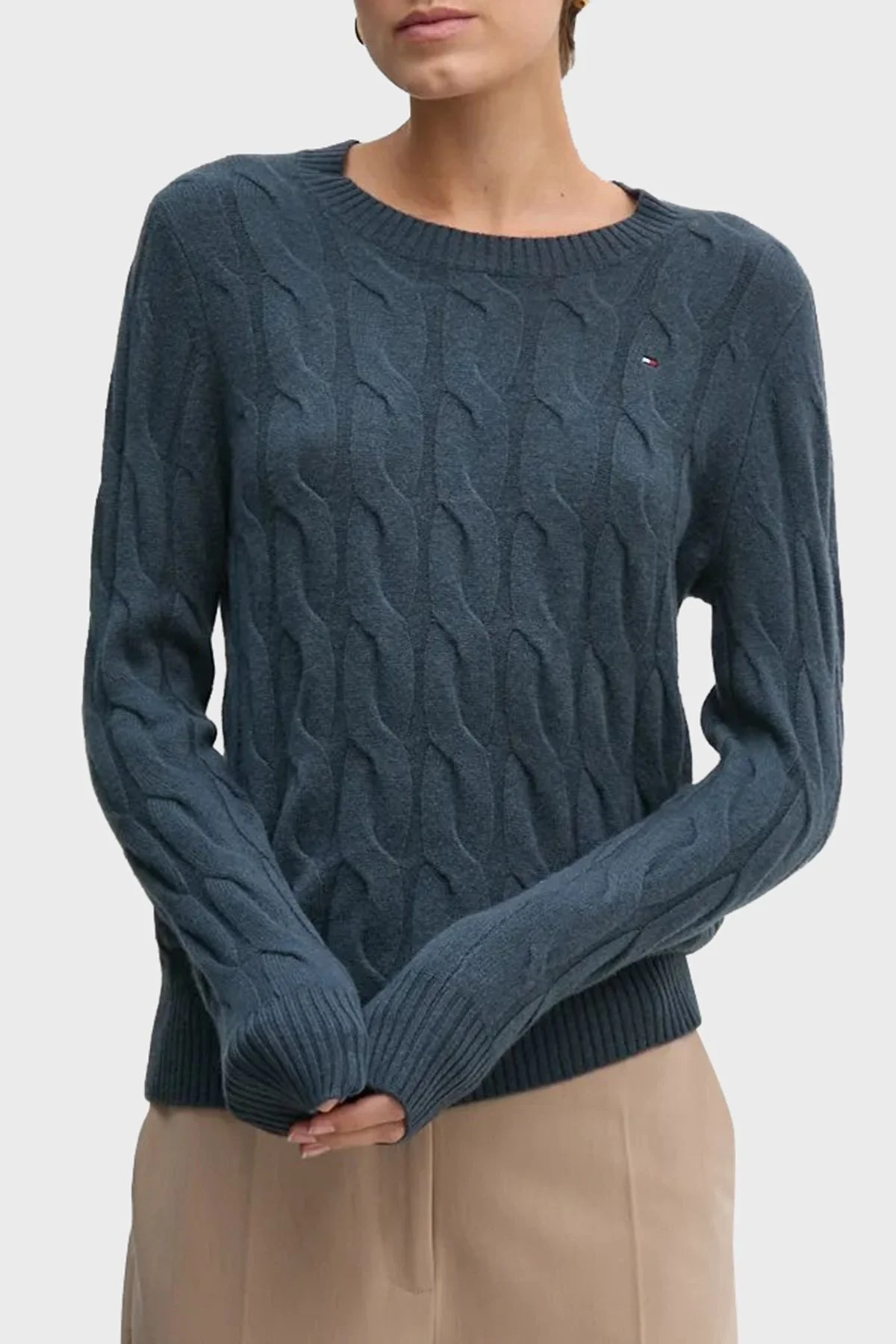 Tommy Hilfiger Yünlü Regular Fit Bisiklet Yaka Bayan Kazak WW0WW43586 POM LACİVERT - 6