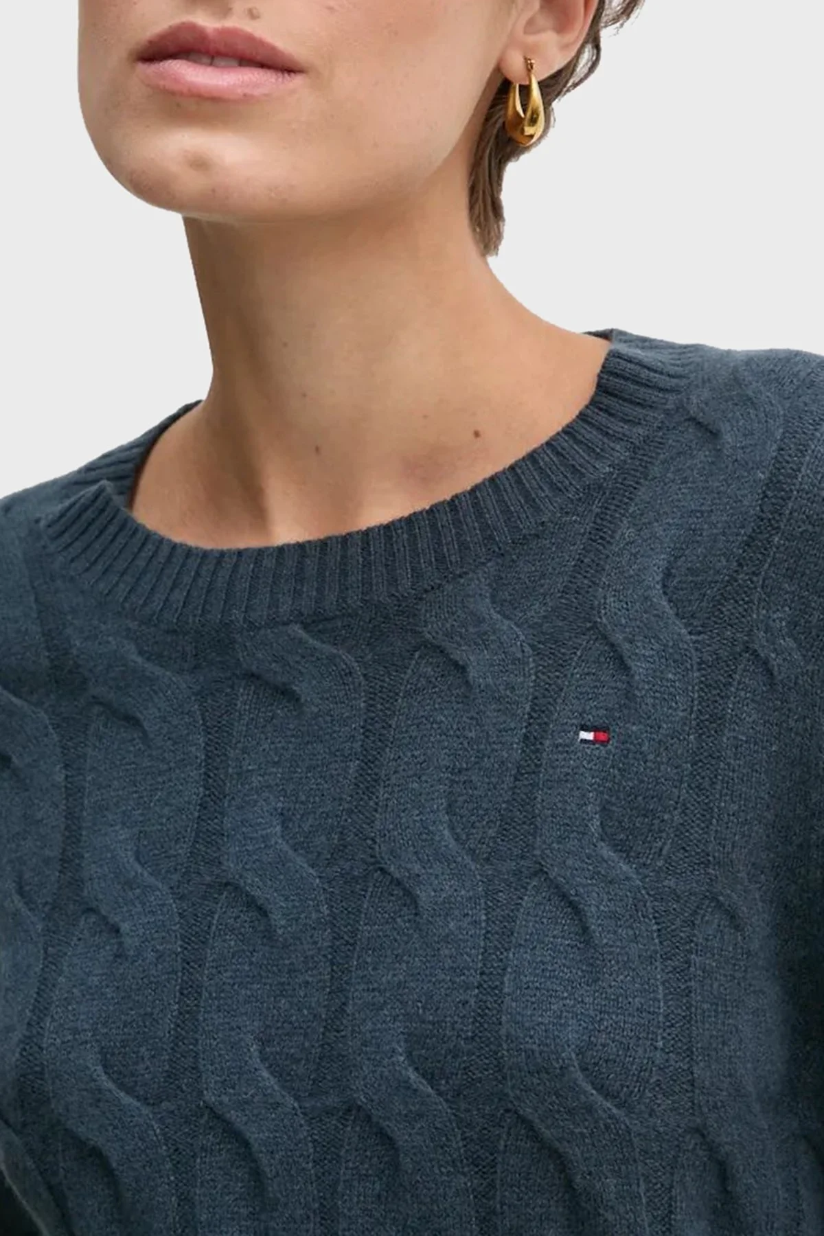 Tommy Hilfiger Yünlü Regular Fit Bisiklet Yaka Bayan Kazak WW0WW43586 POM LACİVERT - 10