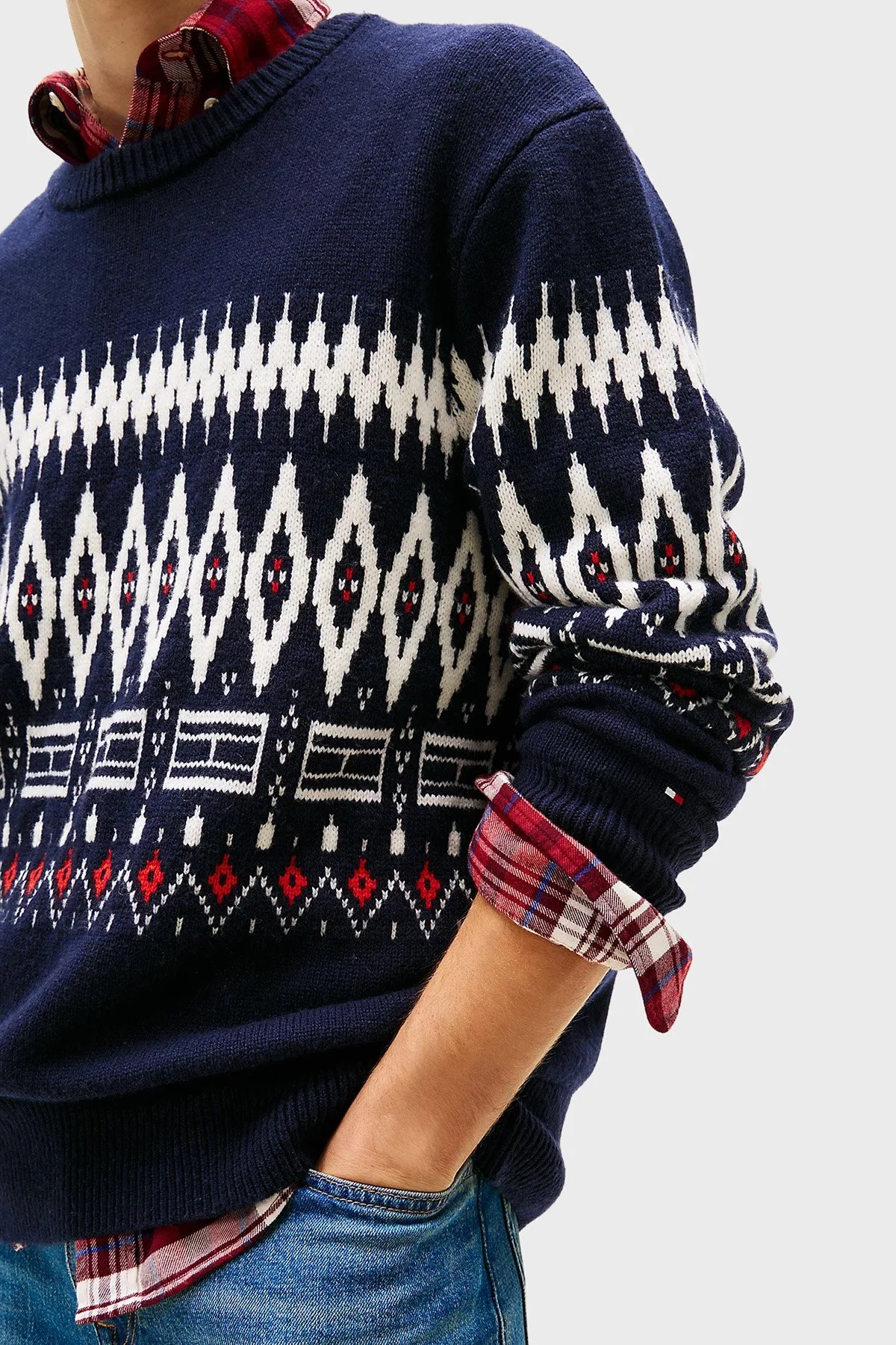 Tommy Hilfiger Yünlü Regular Fit Bisiklet Yaka Erkek Kazak MW0MW40844 0A4 LACİVERT-BEYAZ - 3