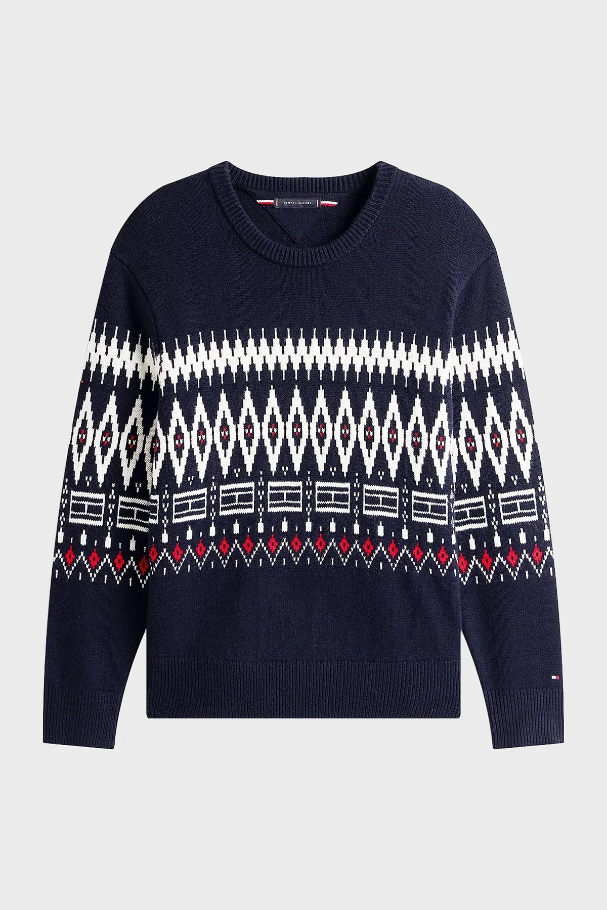 Tommy Hilfiger Yünlü Regular Fit Bisiklet Yaka Erkek Kazak MW0MW40844 0A4 LACİVERT-BEYAZ - 5