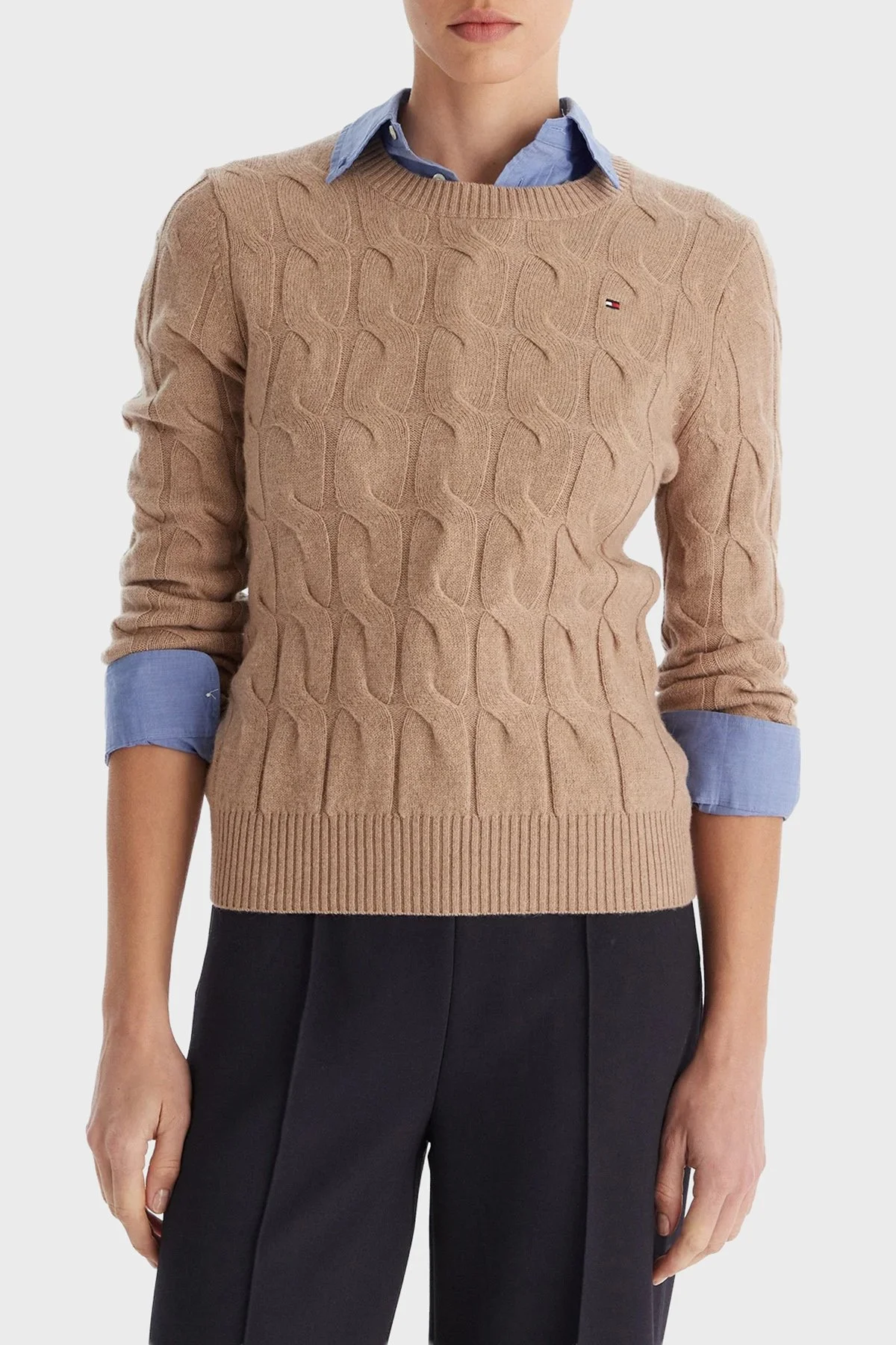 Tommy Hilfiger Yünlü Regular Fit Bisiklet Yaka Örgü Bayan Kazak WW0WW43586 ADM BEJ - 1