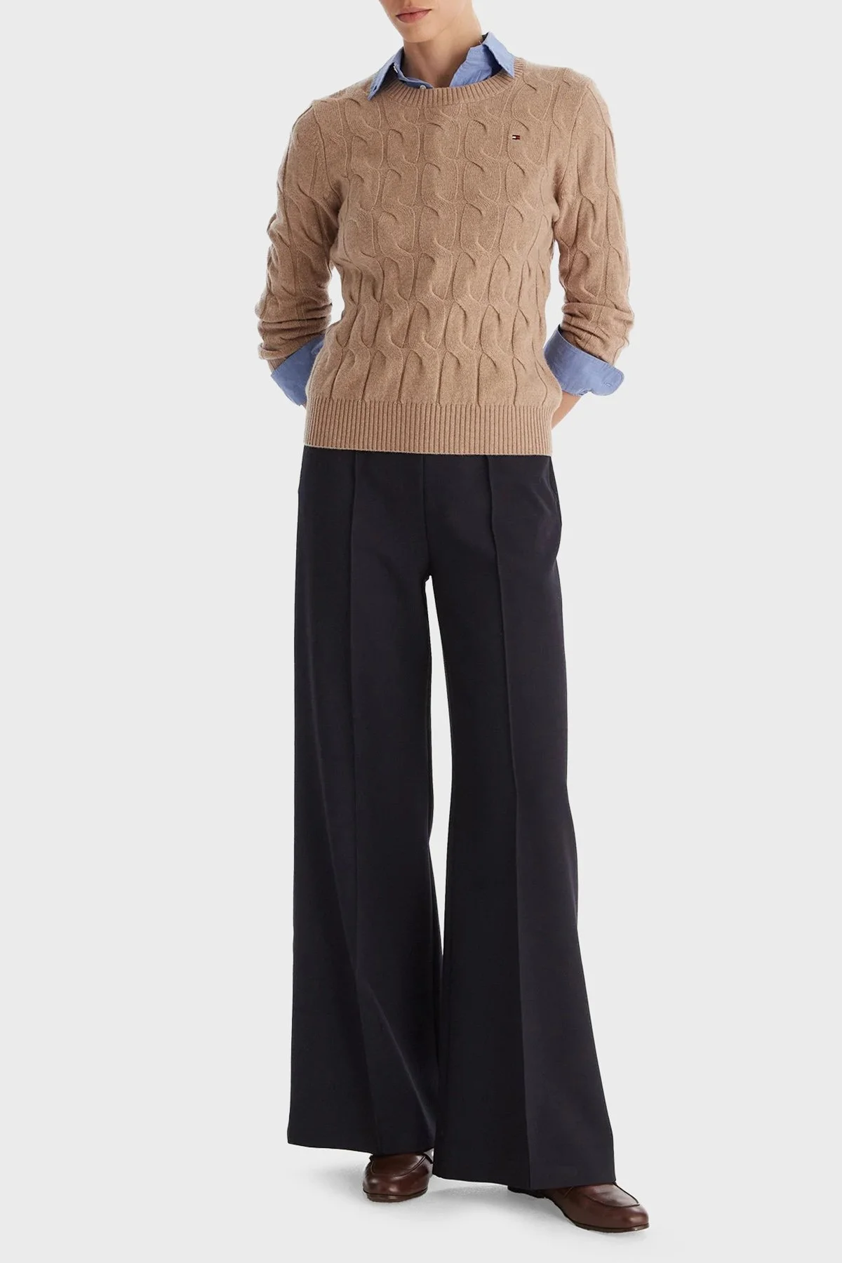 Tommy Hilfiger Yünlü Regular Fit Bisiklet Yaka Örgü Bayan Kazak WW0WW43586 ADM BEJ - 2