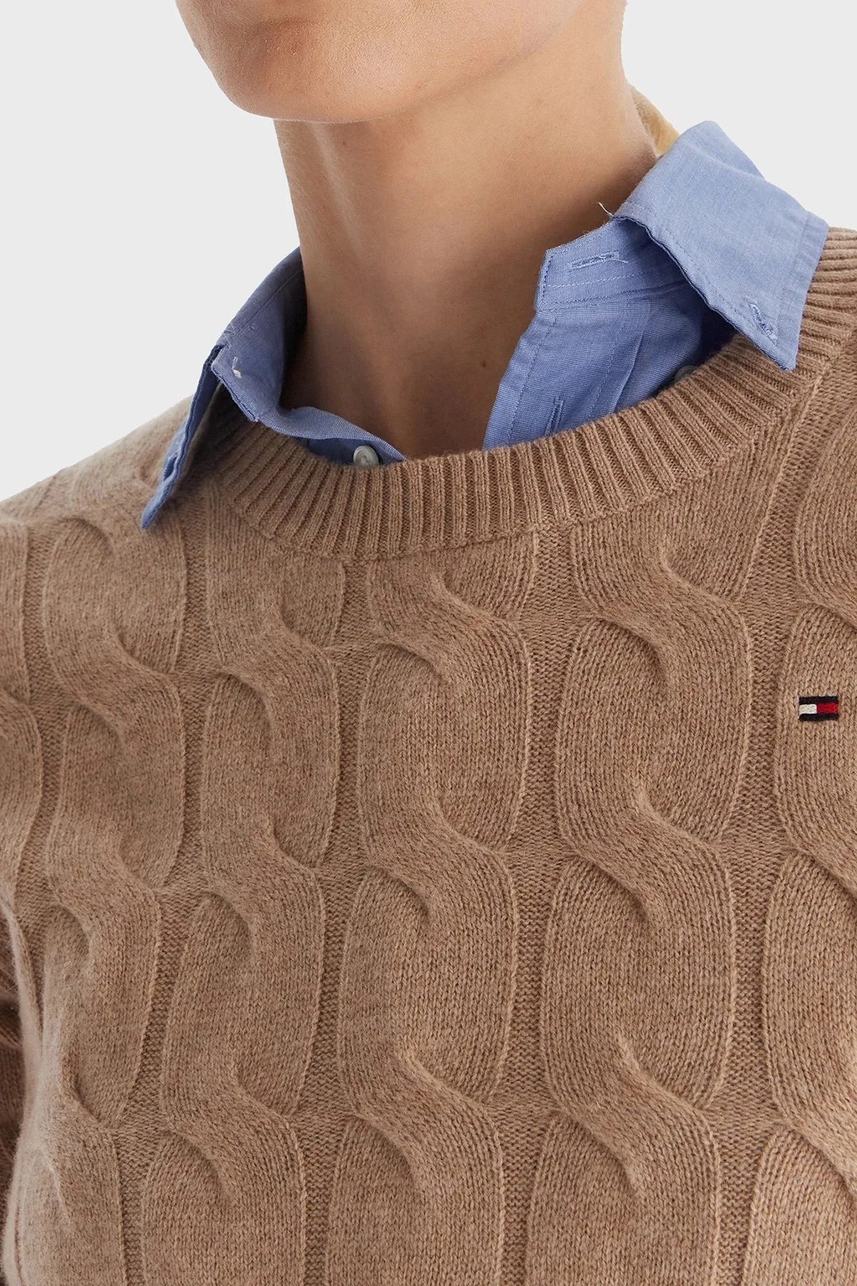 Tommy Hilfiger Yünlü Regular Fit Bisiklet Yaka Örgü Bayan Kazak WW0WW43586 ADM BEJ - 4