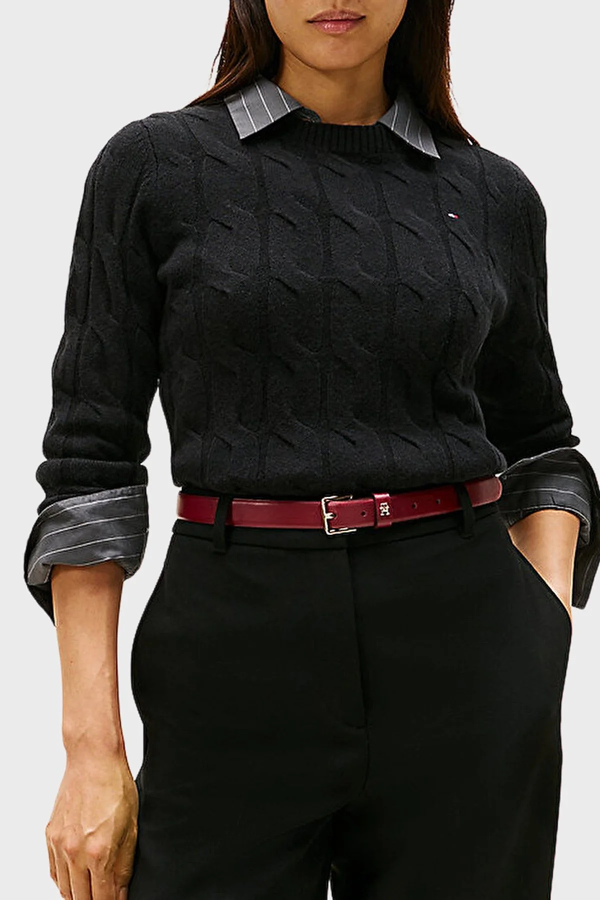 Tommy Hilfiger Yünlü Regular Fit Bisiklet Yaka Örgü Bayan Kazak WW0WW43586 BDS SİYAH - 1