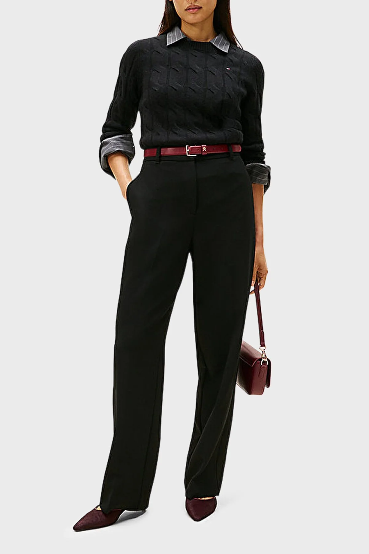 Tommy Hilfiger Yünlü Regular Fit Bisiklet Yaka Örgü Bayan Kazak WW0WW43586 BDS SİYAH - 2