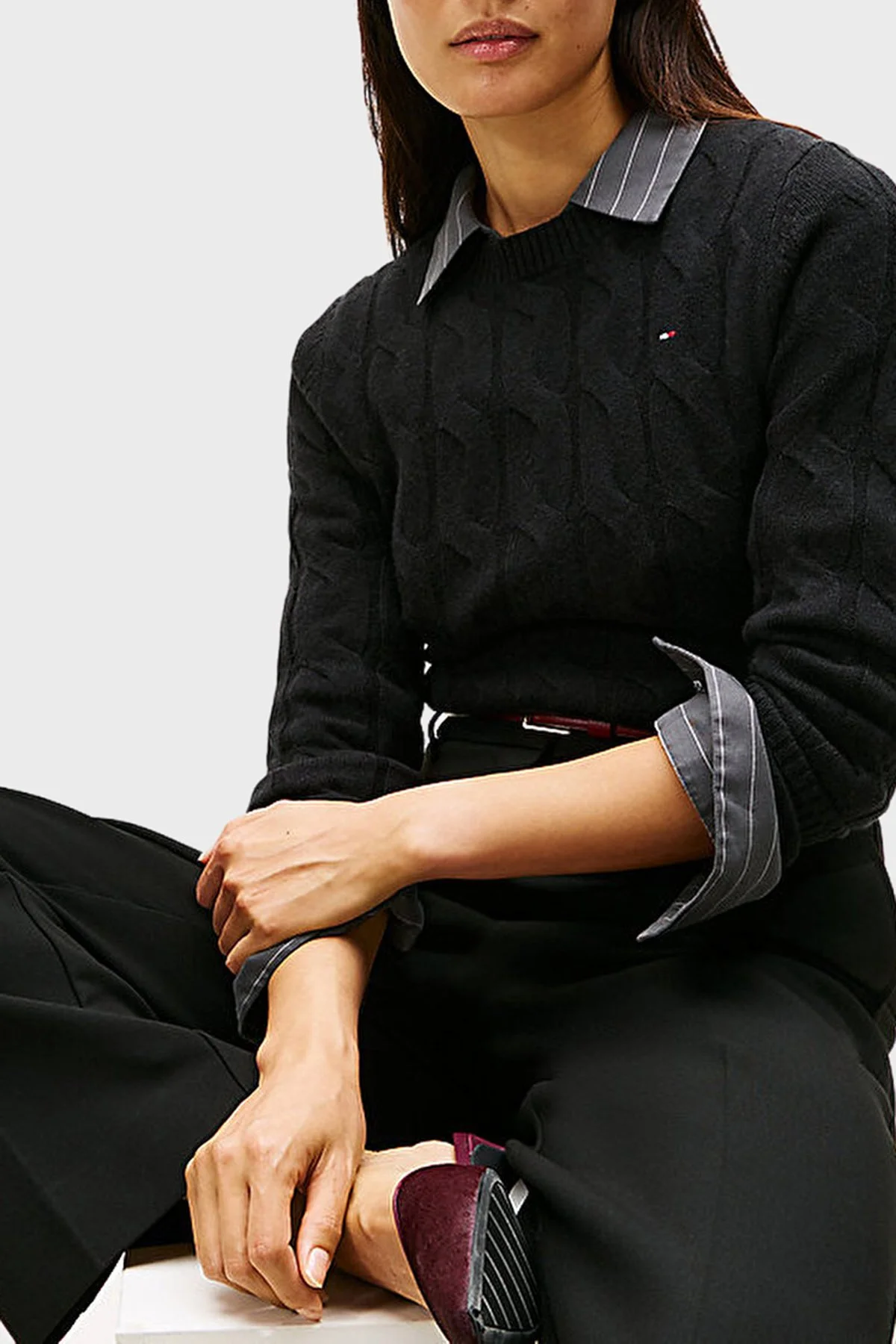 Tommy Hilfiger Yünlü Regular Fit Bisiklet Yaka Örgü Bayan Kazak WW0WW43586 BDS SİYAH - 5