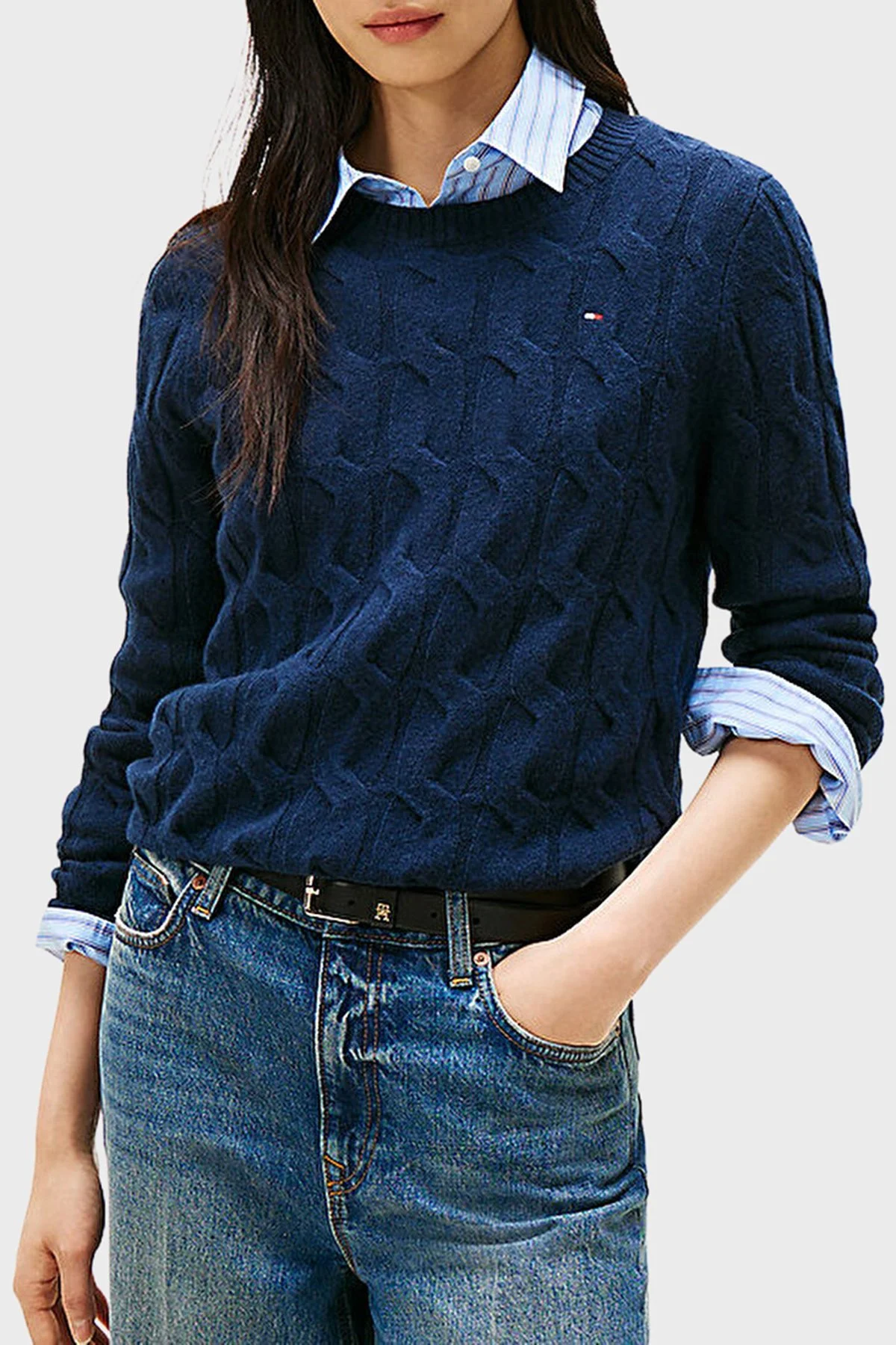 Tommy Hilfiger Yünlü Regular Fit Bisiklet Yaka Örgü Bayan Kazak WW0WW43586 C1G LACİVERT - 1