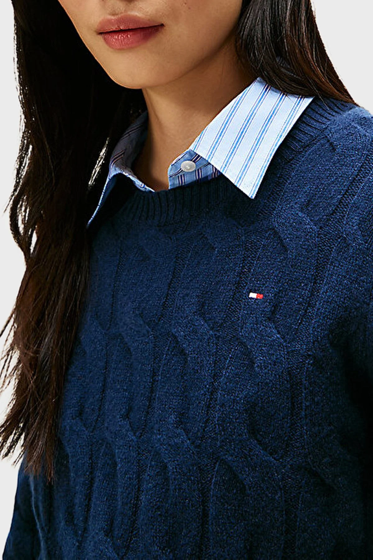 Tommy Hilfiger Yünlü Regular Fit Bisiklet Yaka Örgü Bayan Kazak WW0WW43586 C1G LACİVERT - 4