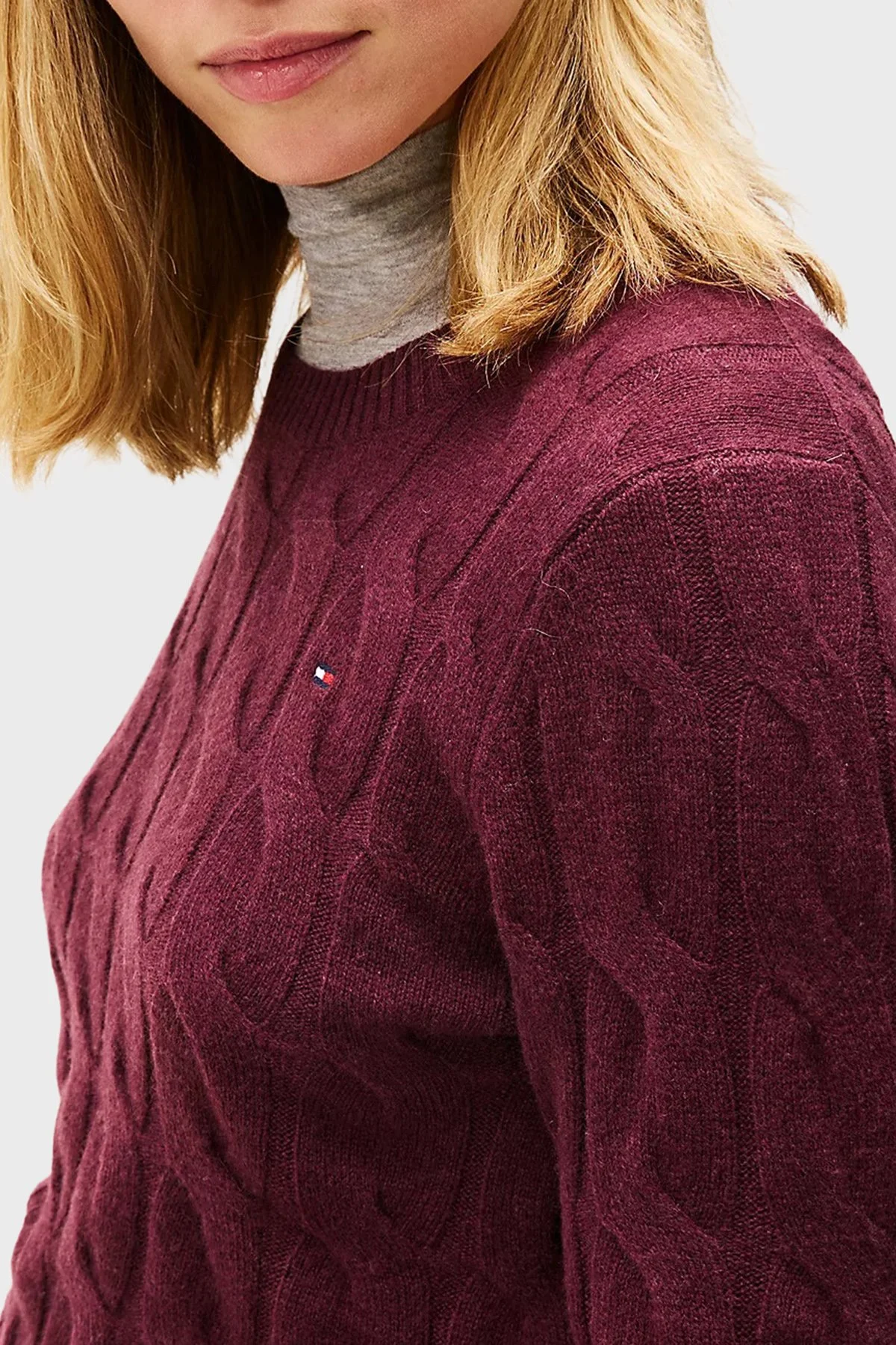 Tommy Hilfiger Yünlü Regular Fit Bisiklet Yaka Örgü Bayan Kazak WW0WW43586 XIH BORDO - 4
