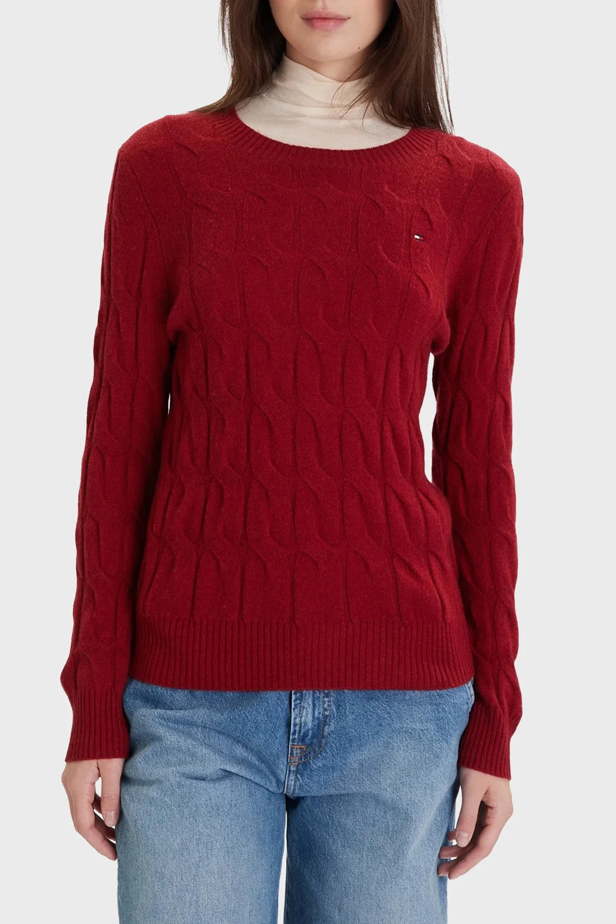 Tommy Hilfiger Yünlü Regular Fit Bisiklet Yaka Örgü Bayan Kazak WW0WW43586 XIT KIRMIZI - 1