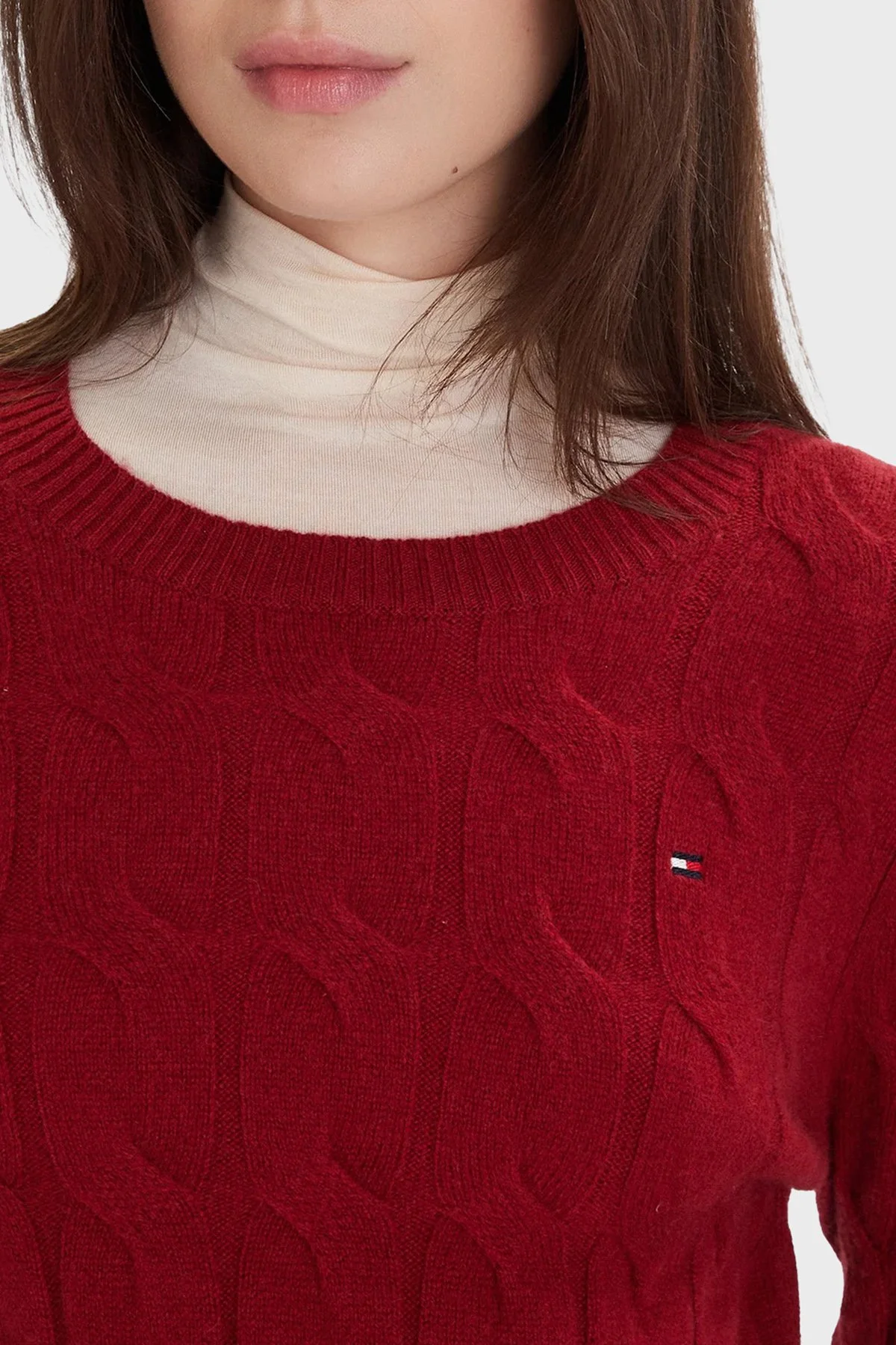 Tommy Hilfiger Yünlü Regular Fit Bisiklet Yaka Örgü Bayan Kazak WW0WW43586 XIT KIRMIZI - 4