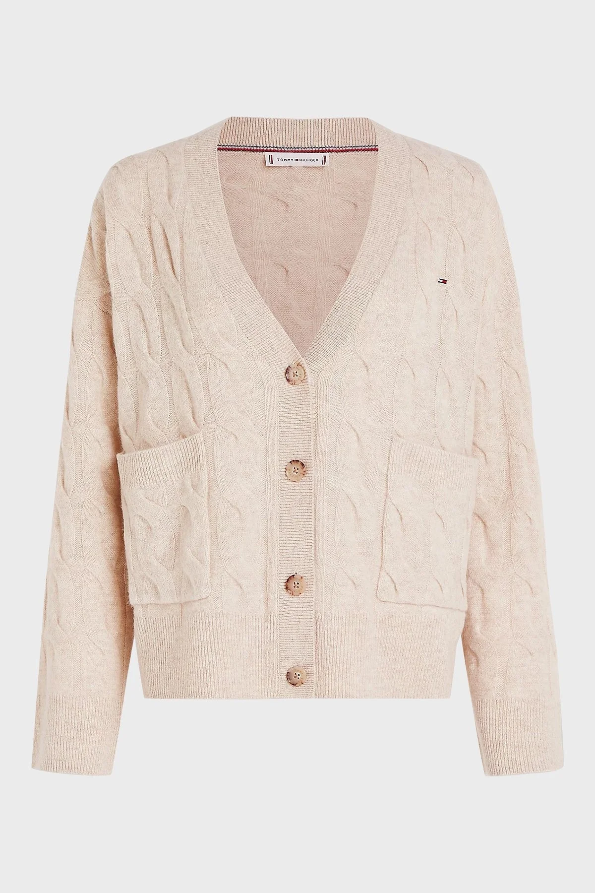 Tommy Hilfiger Yünlü Regular Fit V Yaka Örme Bayan Hırka WW0WW43089 0F8 BEJ - 5