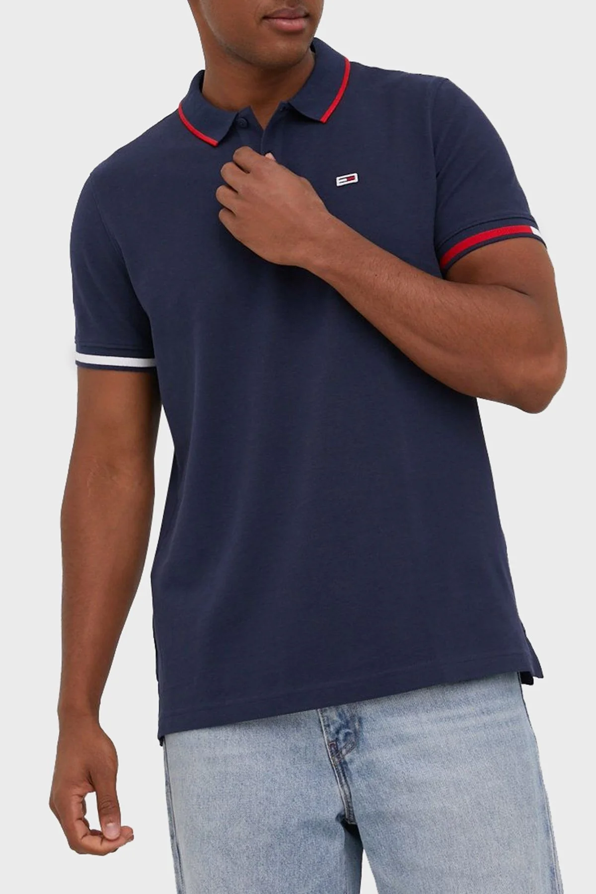 Tommy Jeans % 100 Organik Pamuk Regular Fit Düğmeli Erkek Polo T Shirt DM0DM12963 C87 LACİVERT - 1