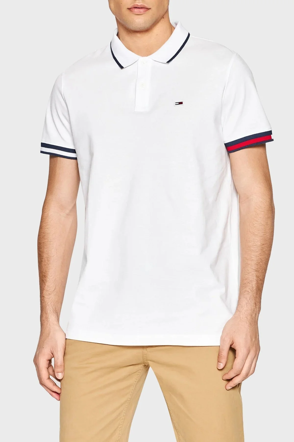Tommy Jeans % 100 Organik Pamuk Regular Fit Düğmeli Erkek Polo T Shirt DM0DM12963 YBR BEYAZ - 1