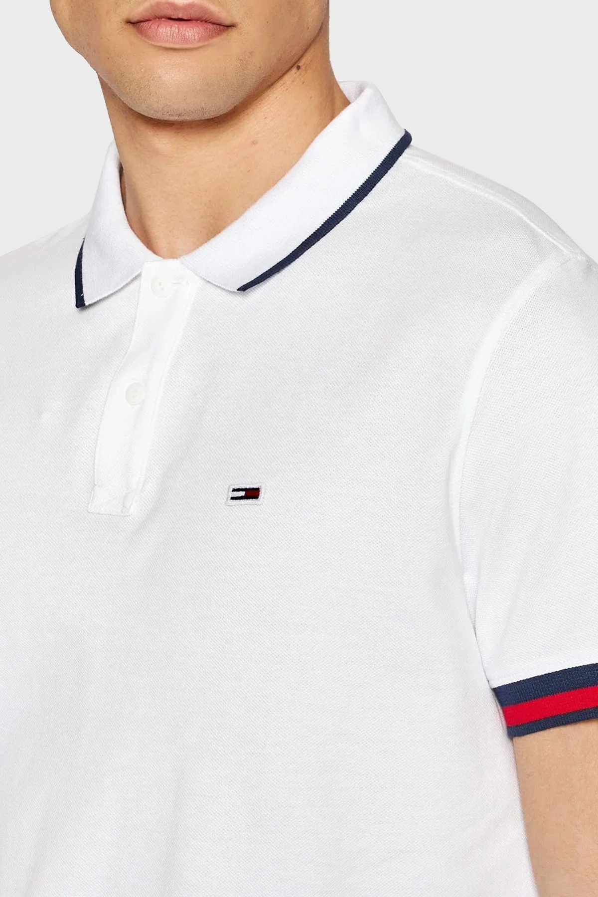 Tommy Jeans % 100 Organik Pamuk Regular Fit Düğmeli Erkek Polo T Shirt DM0DM12963 YBR BEYAZ - 3