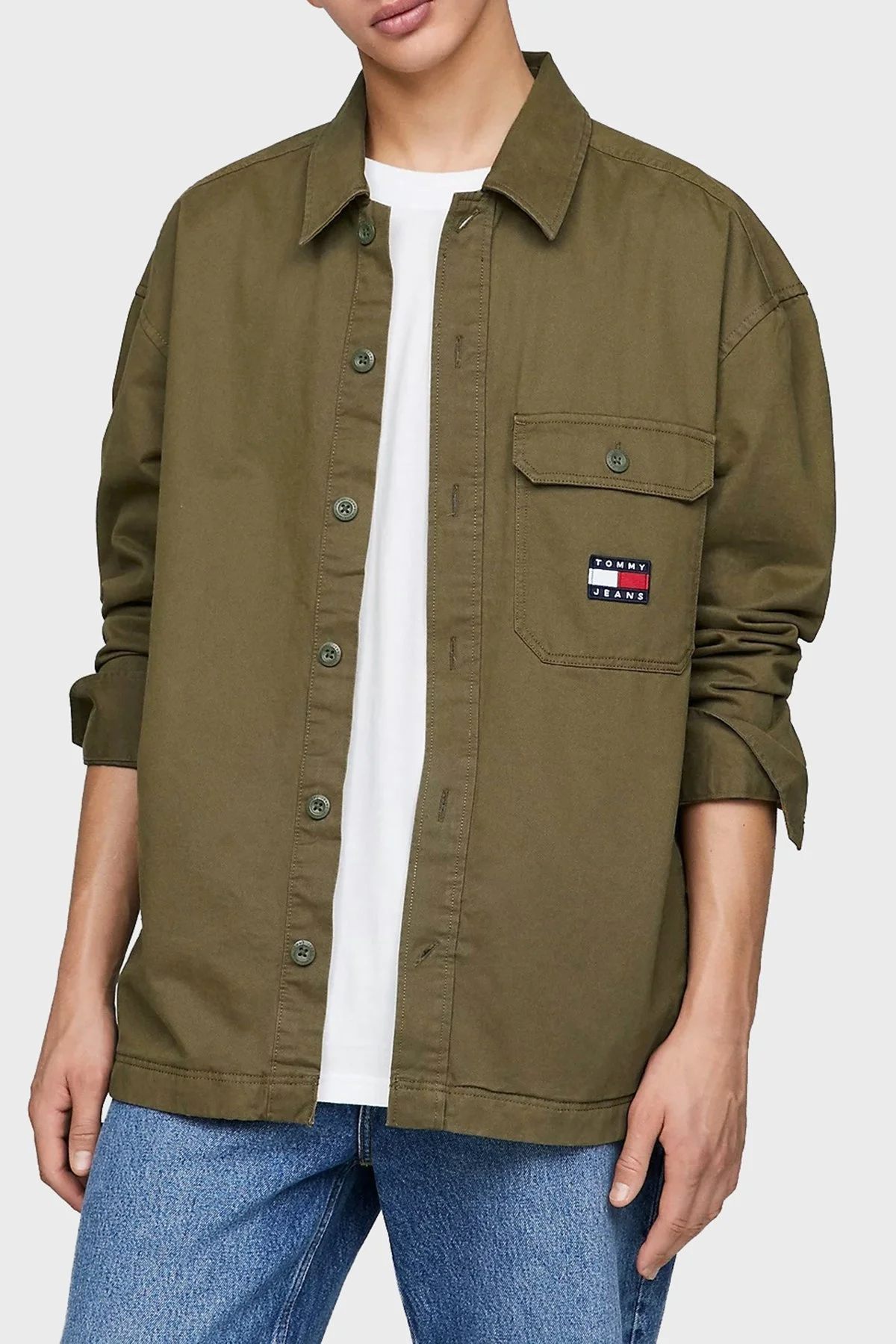Tommy Jeans % 100 Pamuk Cepli Oversize Erkek Gömlek DM0DM17256 MR1 YEŞİL - 1