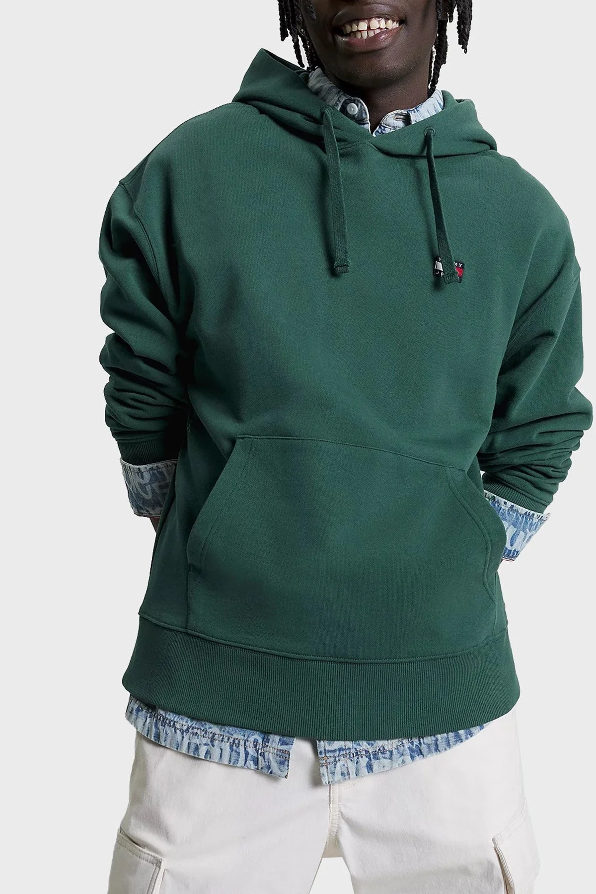 Tommy Jeans % 100 Pamuk Rahat Kesim Kapüşonlu Erkek Sweat DM0DM16369 L2M YEŞİL - 1