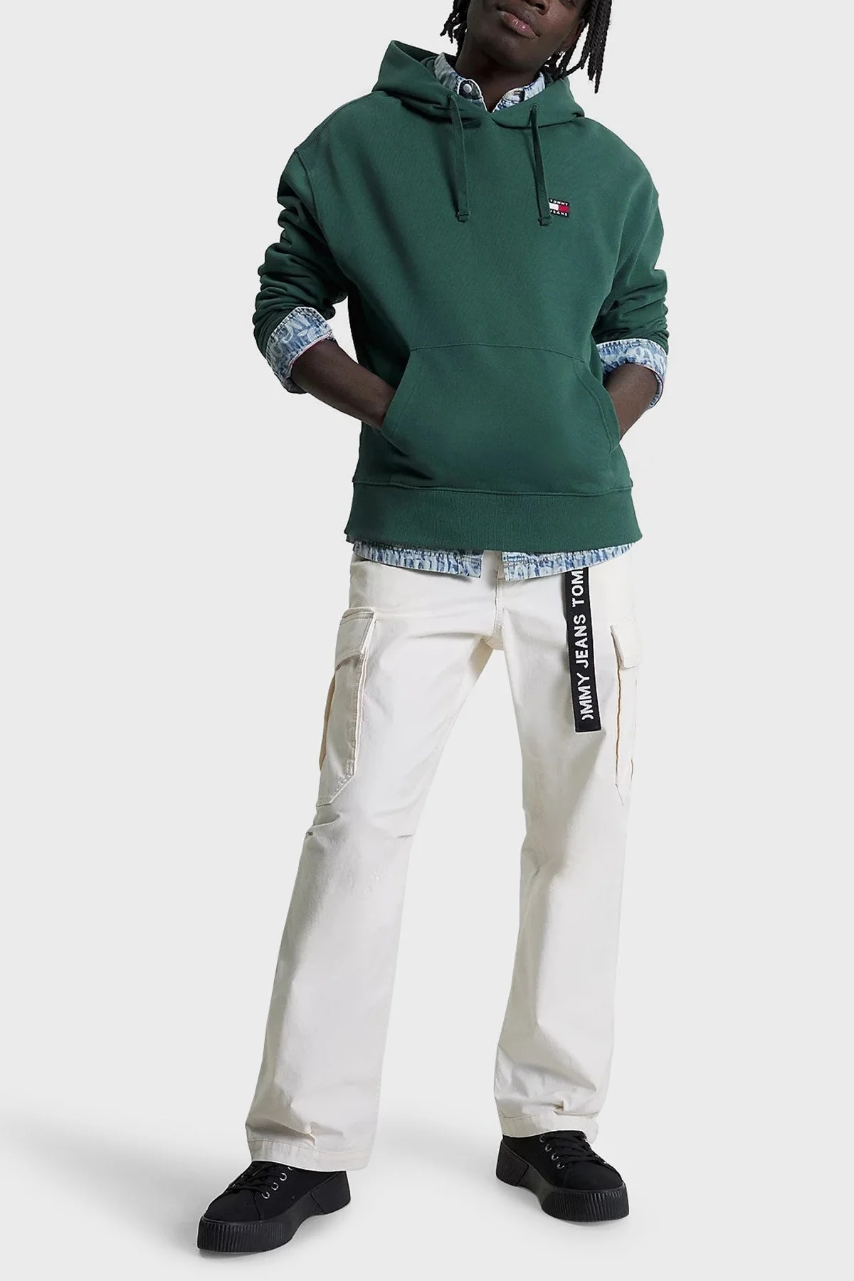 Tommy Jeans % 100 Pamuk Rahat Kesim Kapüşonlu Erkek Sweat DM0DM16369 L2M YEŞİL - 2