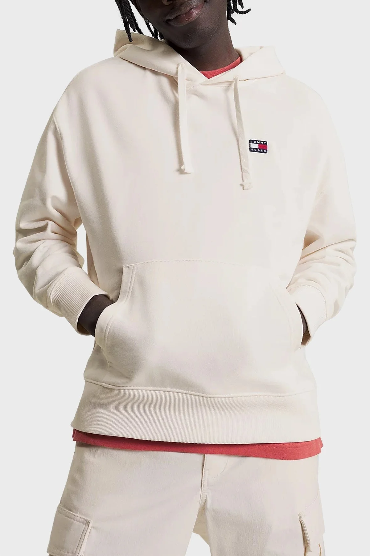 Tommy Jeans % 100 Pamuk Rahat Kesim Kapüşonlu Erkek Sweat DM0DM16369 YBH BEYAZ - 1