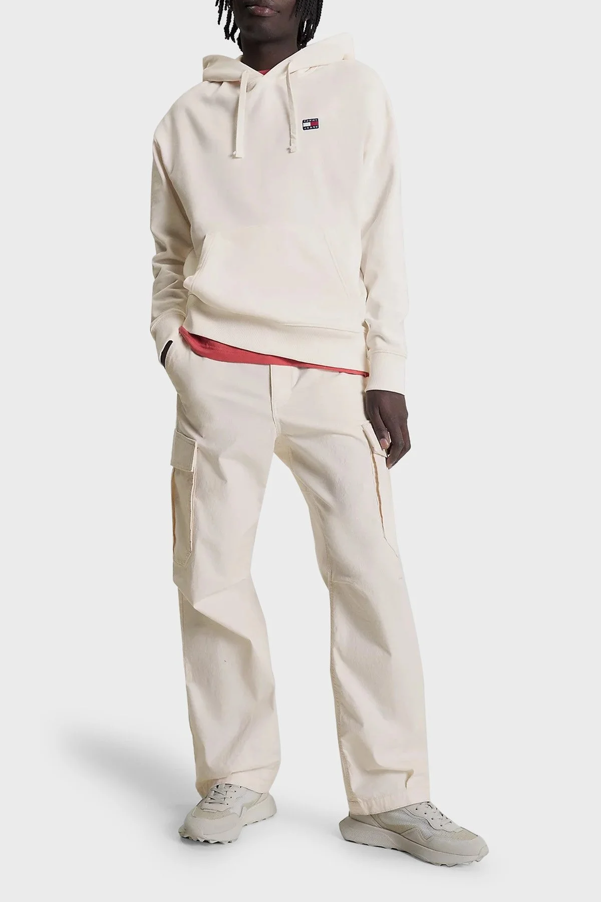 Tommy Jeans % 100 Pamuk Rahat Kesim Kapüşonlu Erkek Sweat DM0DM16369 YBH BEYAZ - 2