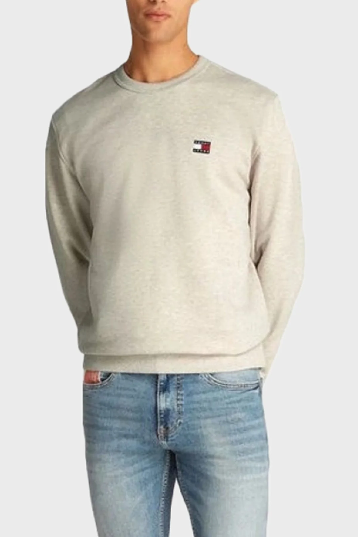 Tommy Jeans % 100 Pamuk Regular Fit Bisiklet Yaka Erkek Sweat DM0DM20660 AE3 BEJ - 2